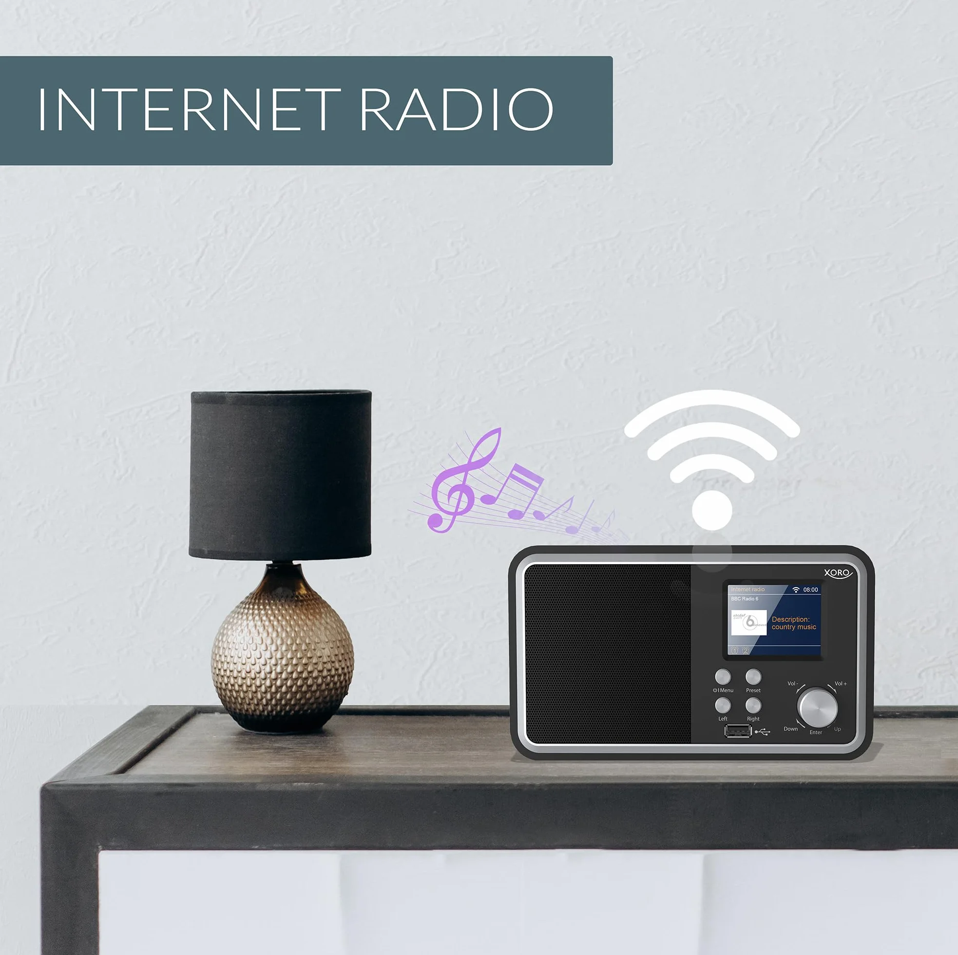 XORO DAB 300 IR Radio Internet Wi-Fi Digitale con Display 2,4", Bluetooth 5.2, FM/DAB+, Sveglia, Nero