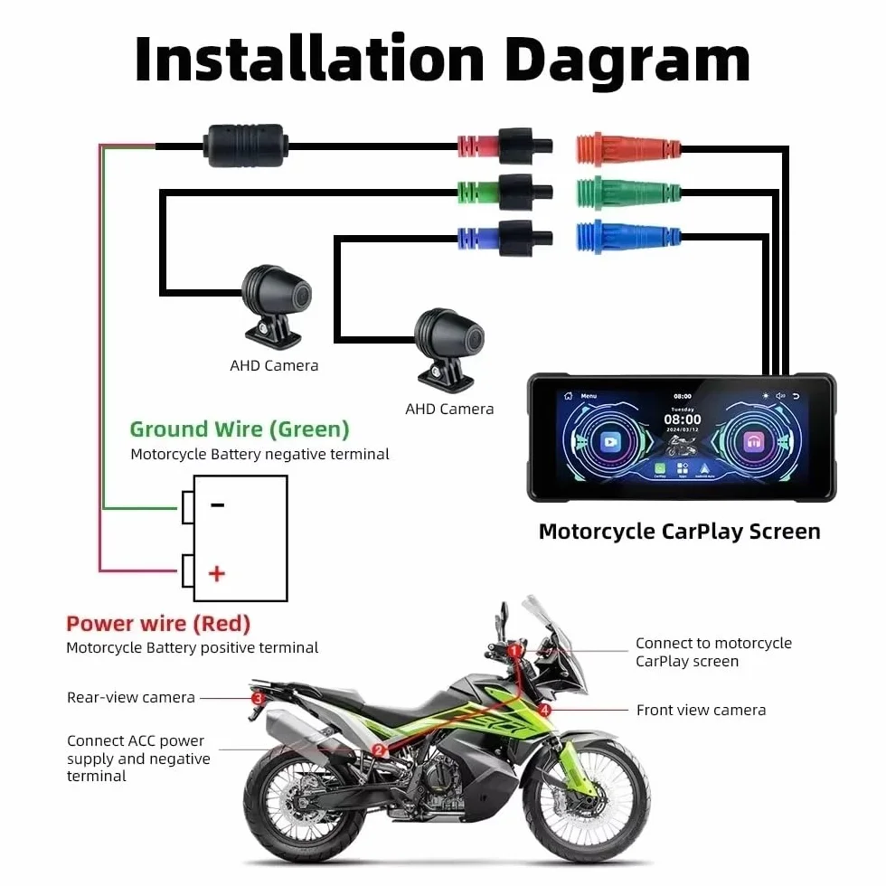 Navigatore per Moto Carplay Display 7" Android Telecamera DVR Attacco Manubrio 7 Pollici