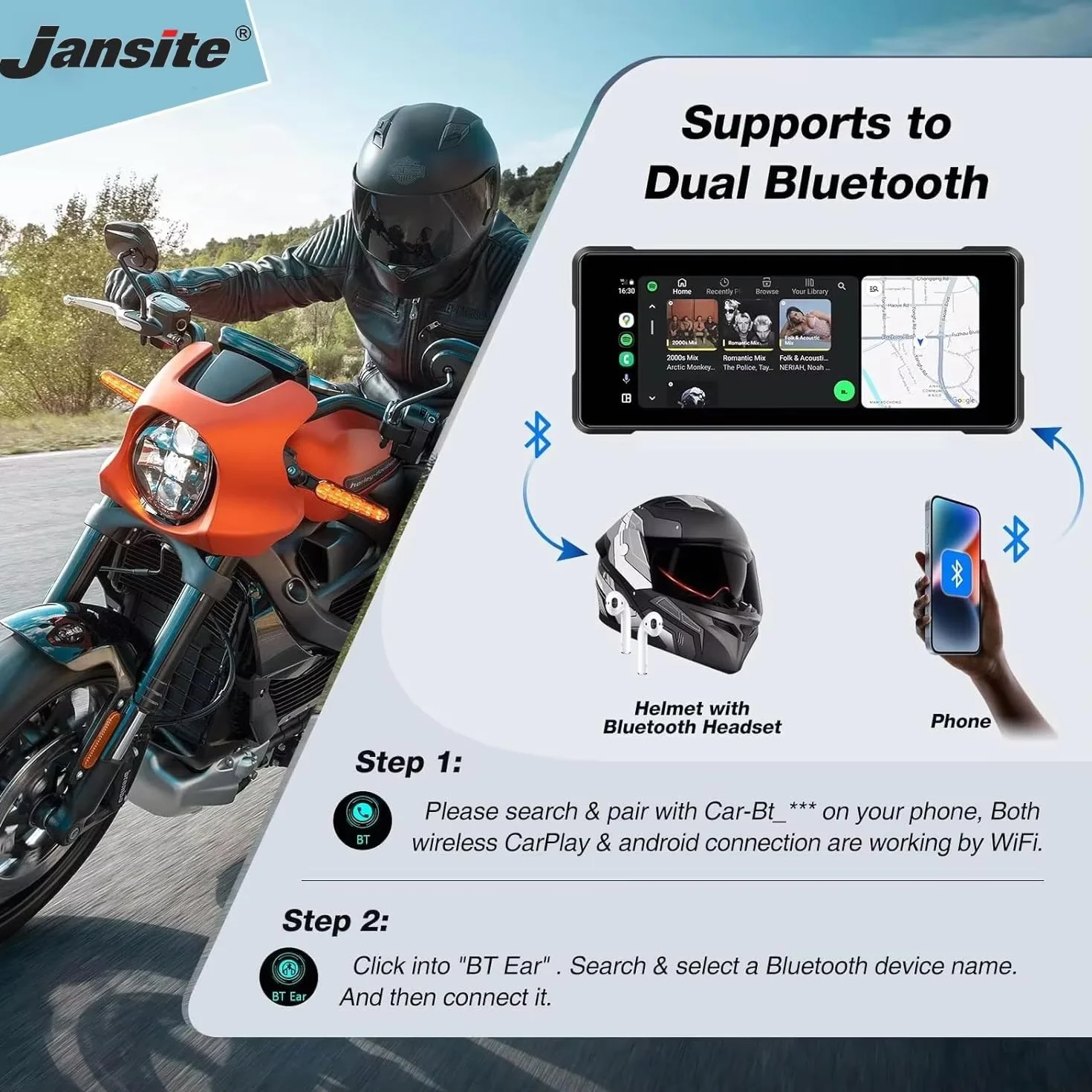 Navigatore per Moto Carplay Display 7" Android Telecamera DVR Attacco Manubrio 7 Pollici