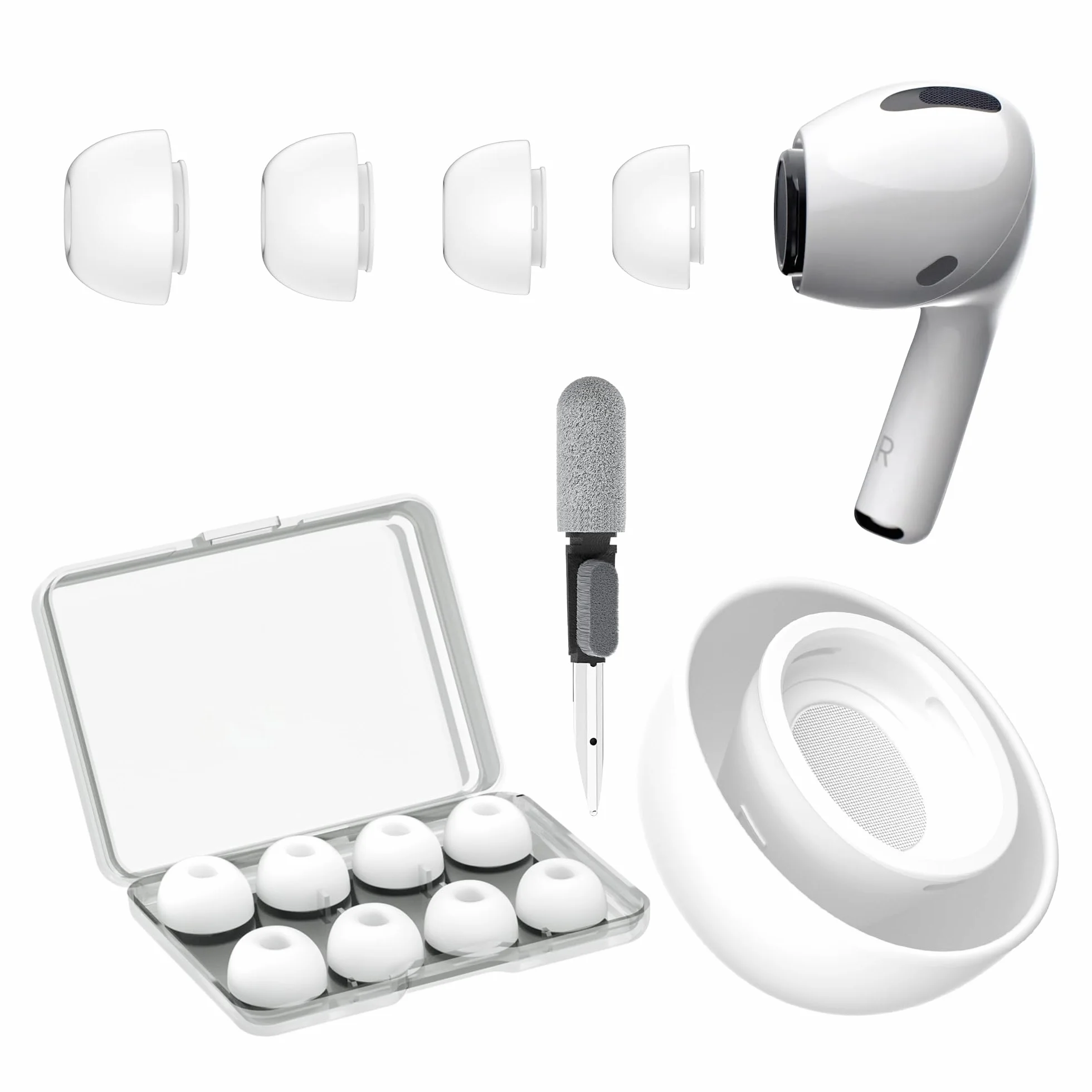 YISH Gommini per AirPods Pro/AirPods Pro 2 4 Paia Cuffie Auricolari con Custodia Penna Pulizia Foro Riduzione Rumore Ricambio (XS/S/M/L)