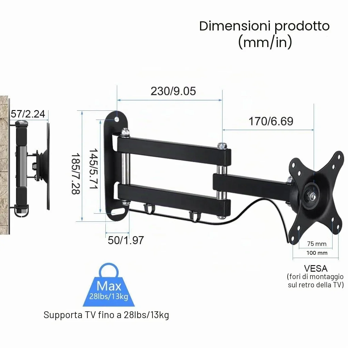 Suptek Staffa da Parete per TV 15-32 Pollici LED LCD OLED VESA 75/100mm Fino a 13kg MA2720