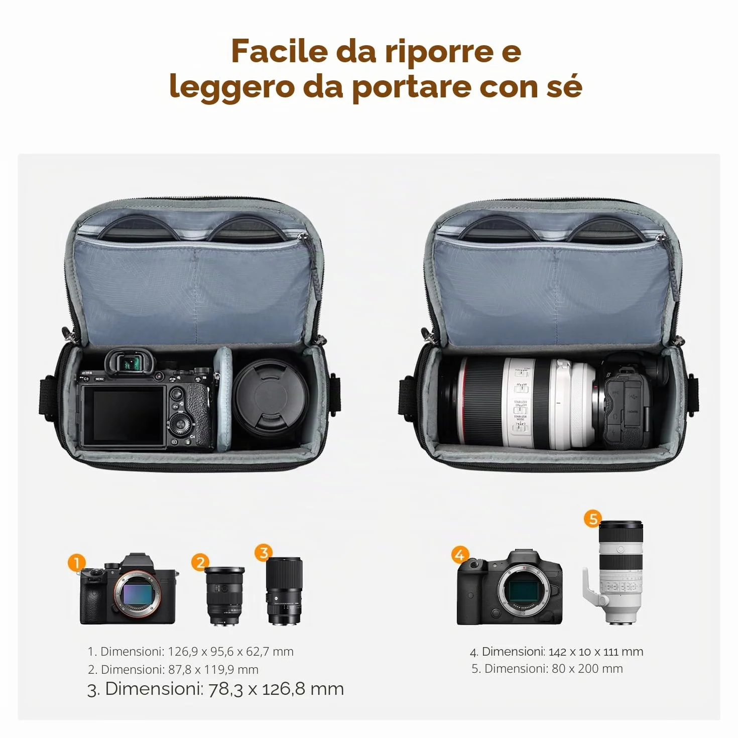 K&F CONCEPT Borsa per fotocamera a tracolla singola Crossbody Custodia compatta per DSLR SLR Mirrorless