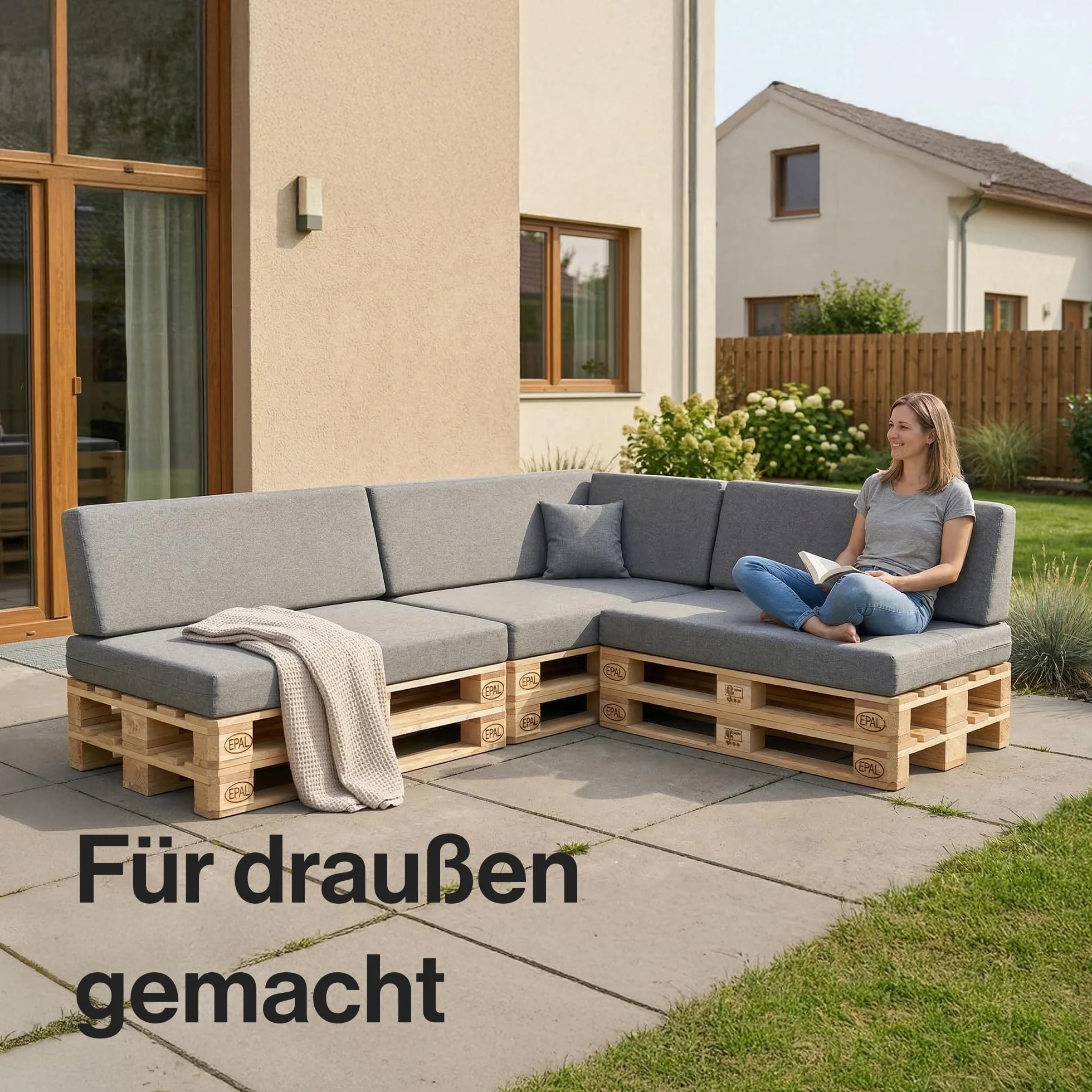 Cuscino per pallet 120 x 80 cm, per pallet europei, con schiuma poliuretanica granulata, trapuntato, per giardino, terrazza