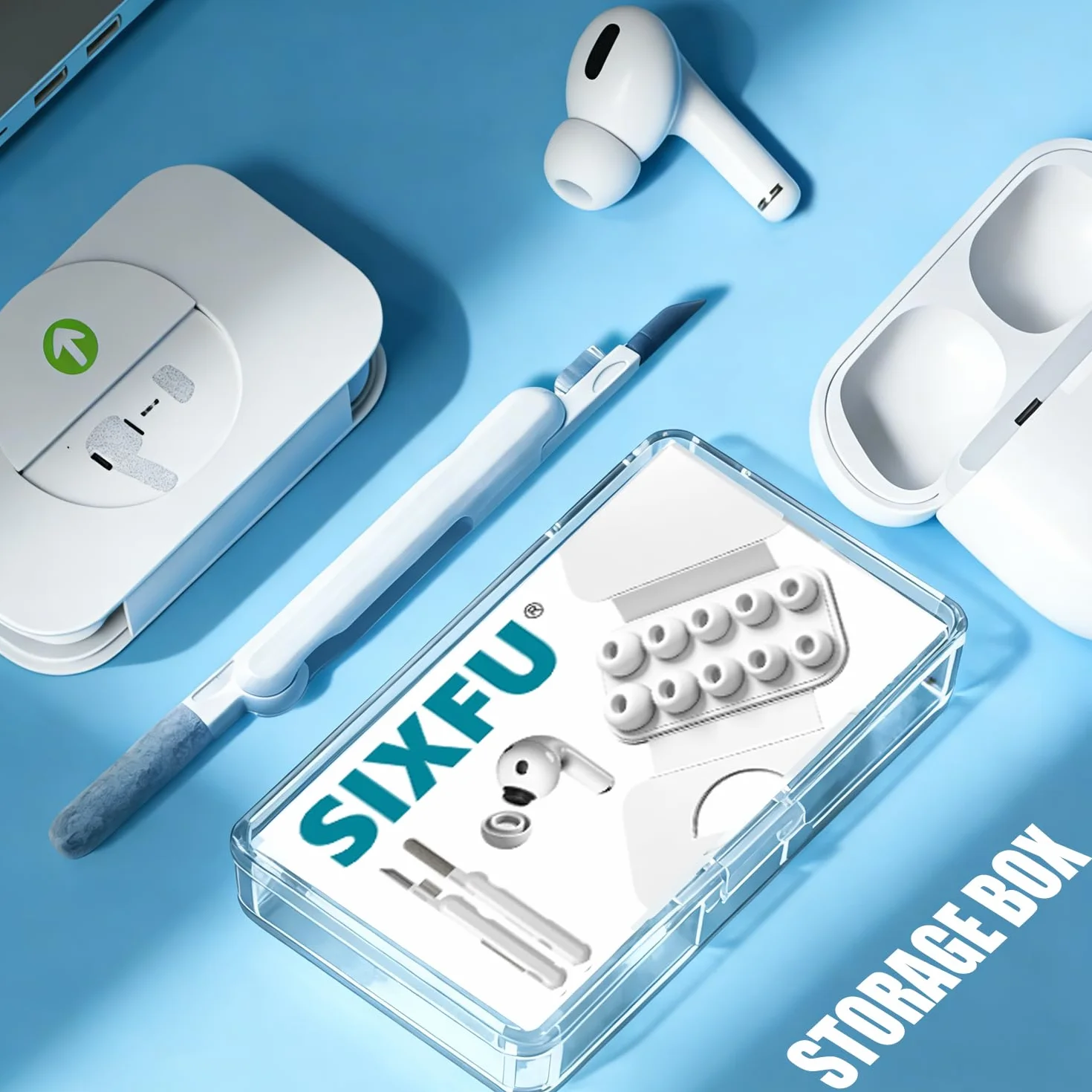 SIXFU Cuscinetti Gommini per AirPods Pro 1 2, 4 Misure XS/S/M/L con Scatola e Kit Pulizia