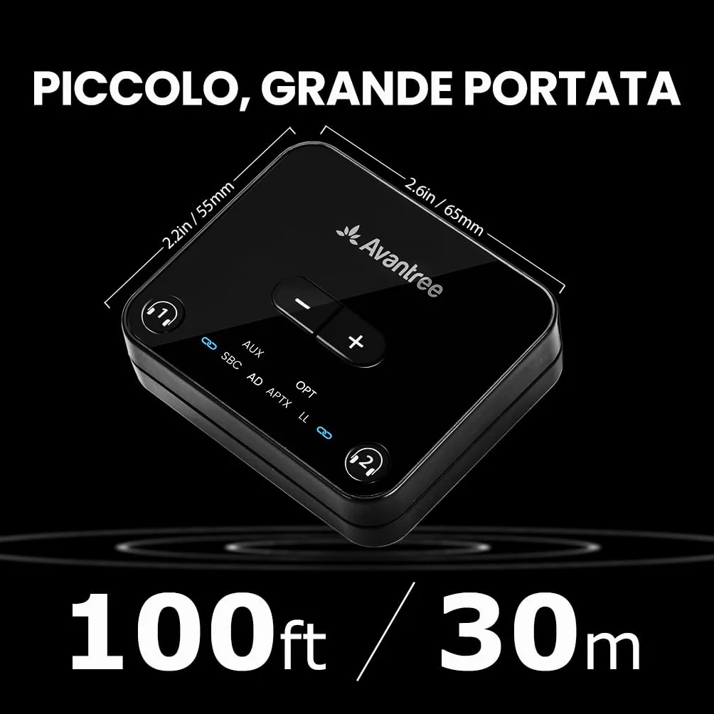 Avantree Audikast 3 Trasmettitore Bluetooth 5.3 per TV aptX-Adaptive Dual Link Adattatore Audio Wireless