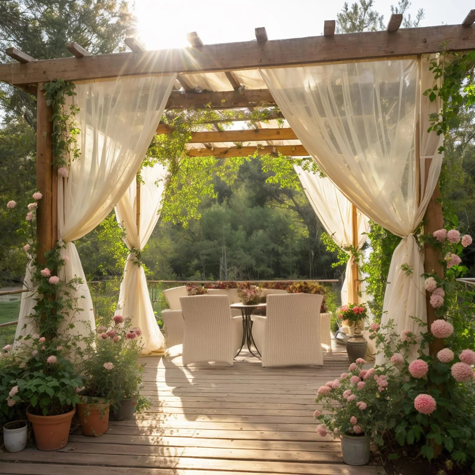 SK Studio Tenda da Sole per Esterno Tende Balcone Trasparenti Voile Impermeabile Tende, Tende per Esterni per Gazebo, Giardino e Camera da Letto 2 Pezzi Beige, 160x305cm
