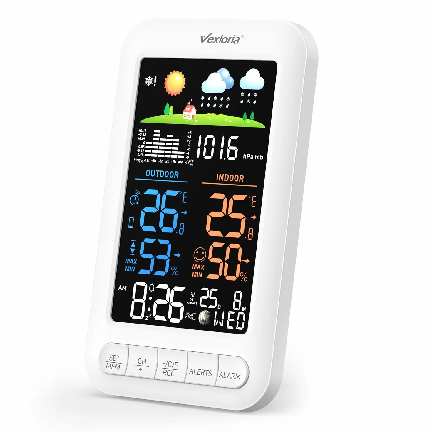 Stazione Meteo Wireless Vexloria con Sensore Esterno Termometro Igrometro Bianco