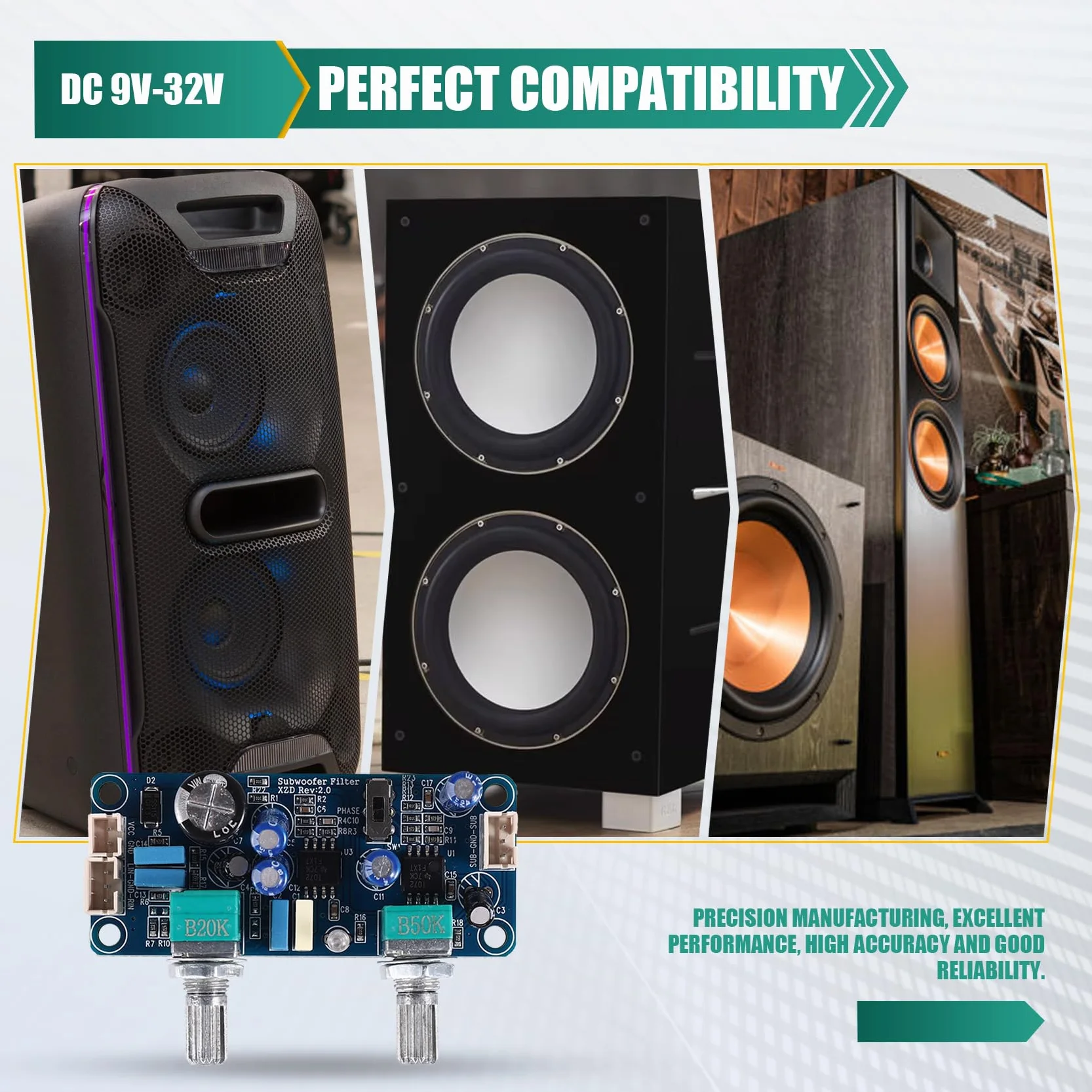 Preamplificatore Subwoofer Filtro Passa Basso Scheda Amplificatore DC 9-32 V Regolazione Volume