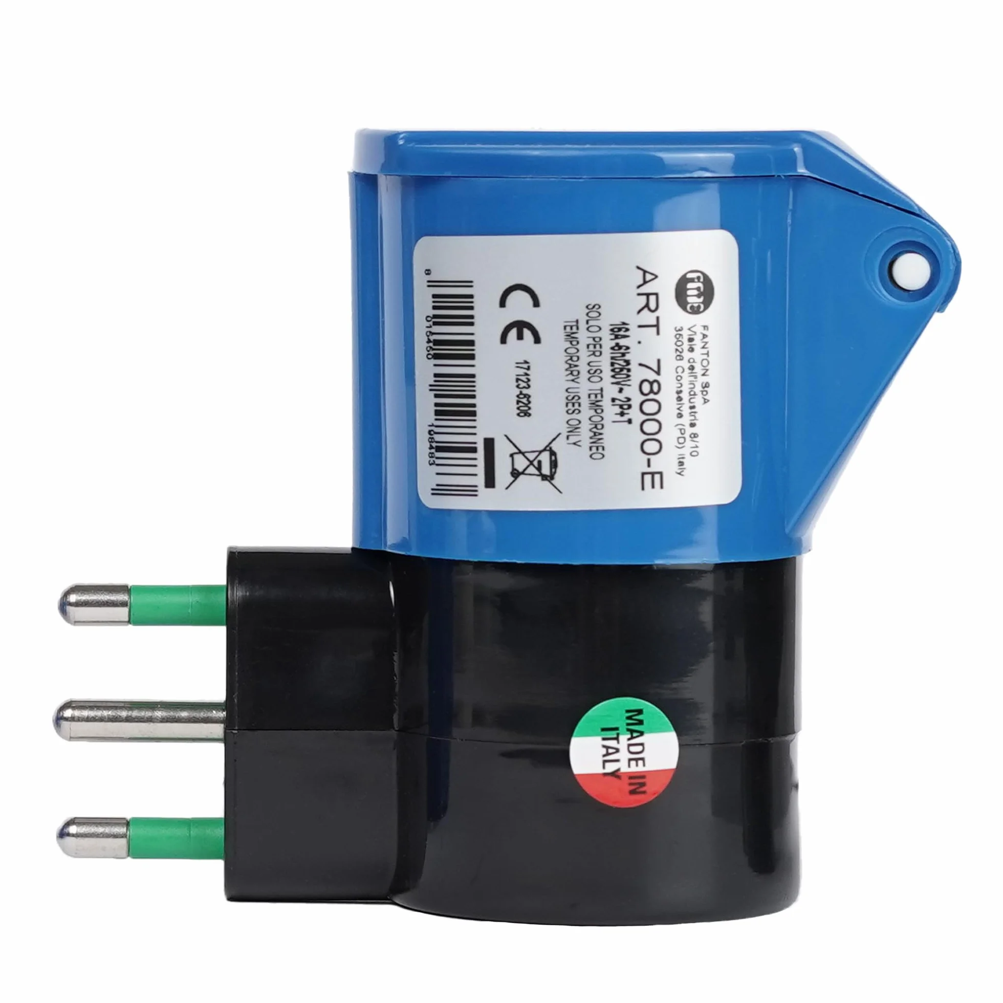FANTON 78000-E Adattatore industriale, spina italiana 2P+T 16A, presa 2P+T 16A 200-250V 6h IP44