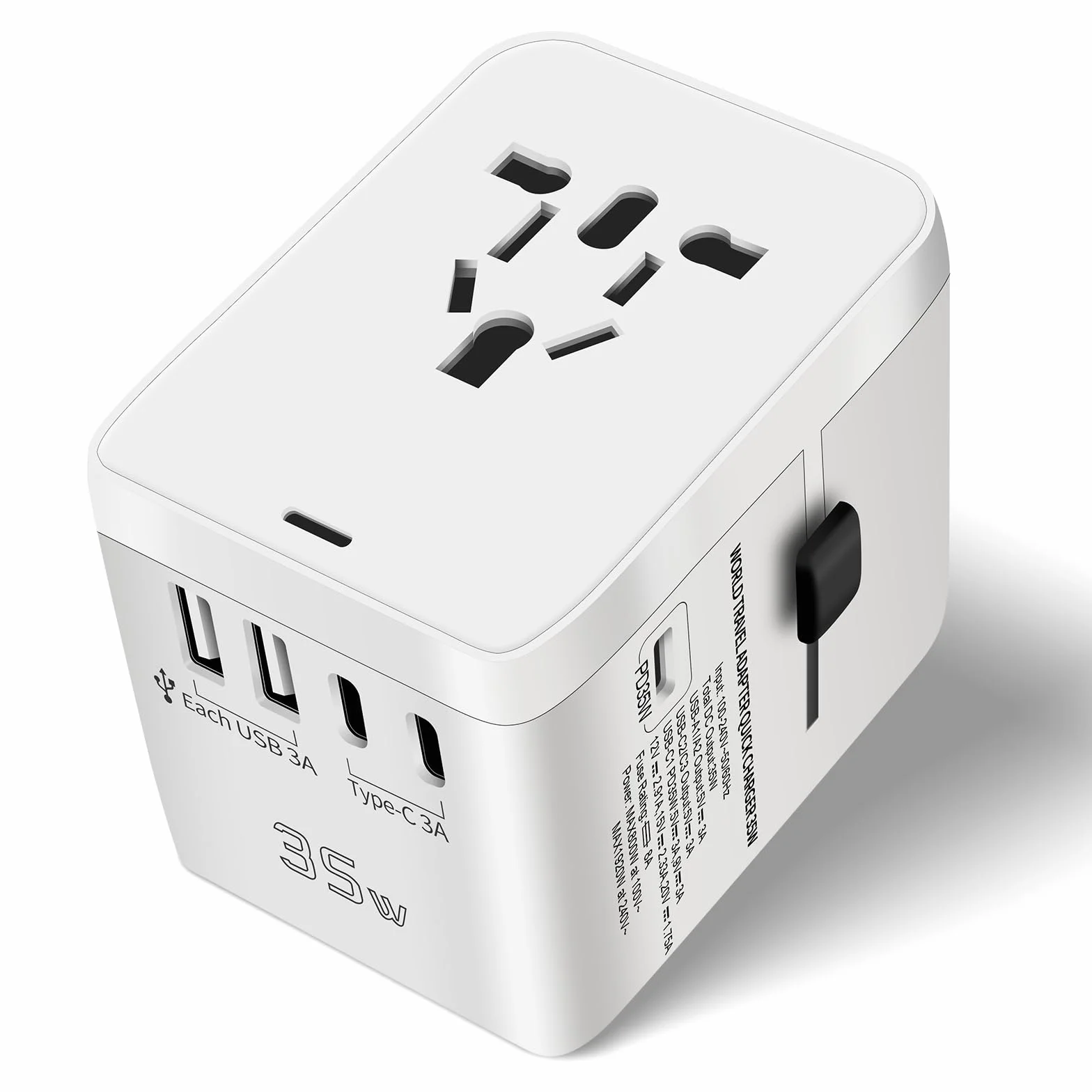 Adattatore Universale da Viaggio con 3 USB-C PD 35W, 2 USB-A e 1 AC per USA UK Giappone Australia 224+ Paesi