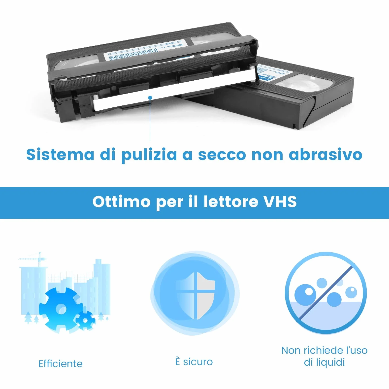 Reshow Pulitore per Testine VCR/VHS - Tecnologia a Secco per Lettore
