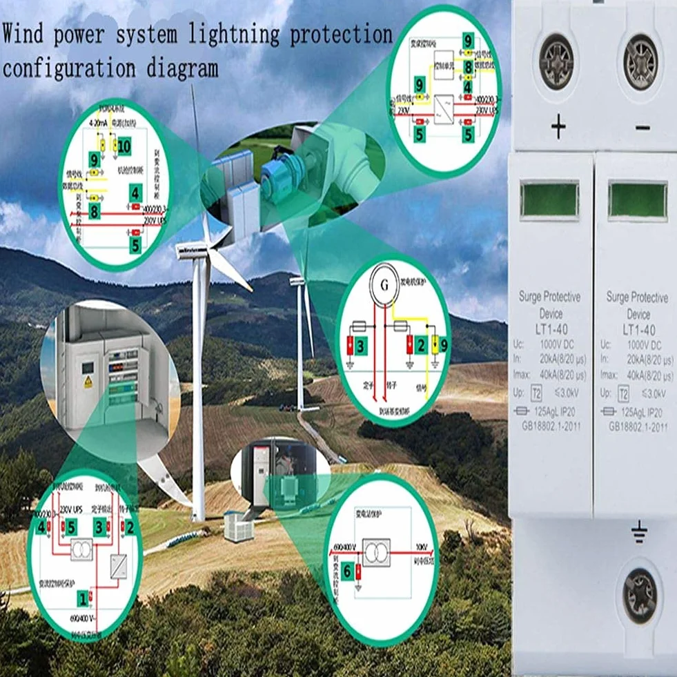 Scaricatore Fotovoltaico LT1-40 2P 1000V CC 40KA Protezione Sovratensione Guida DIN 35mm