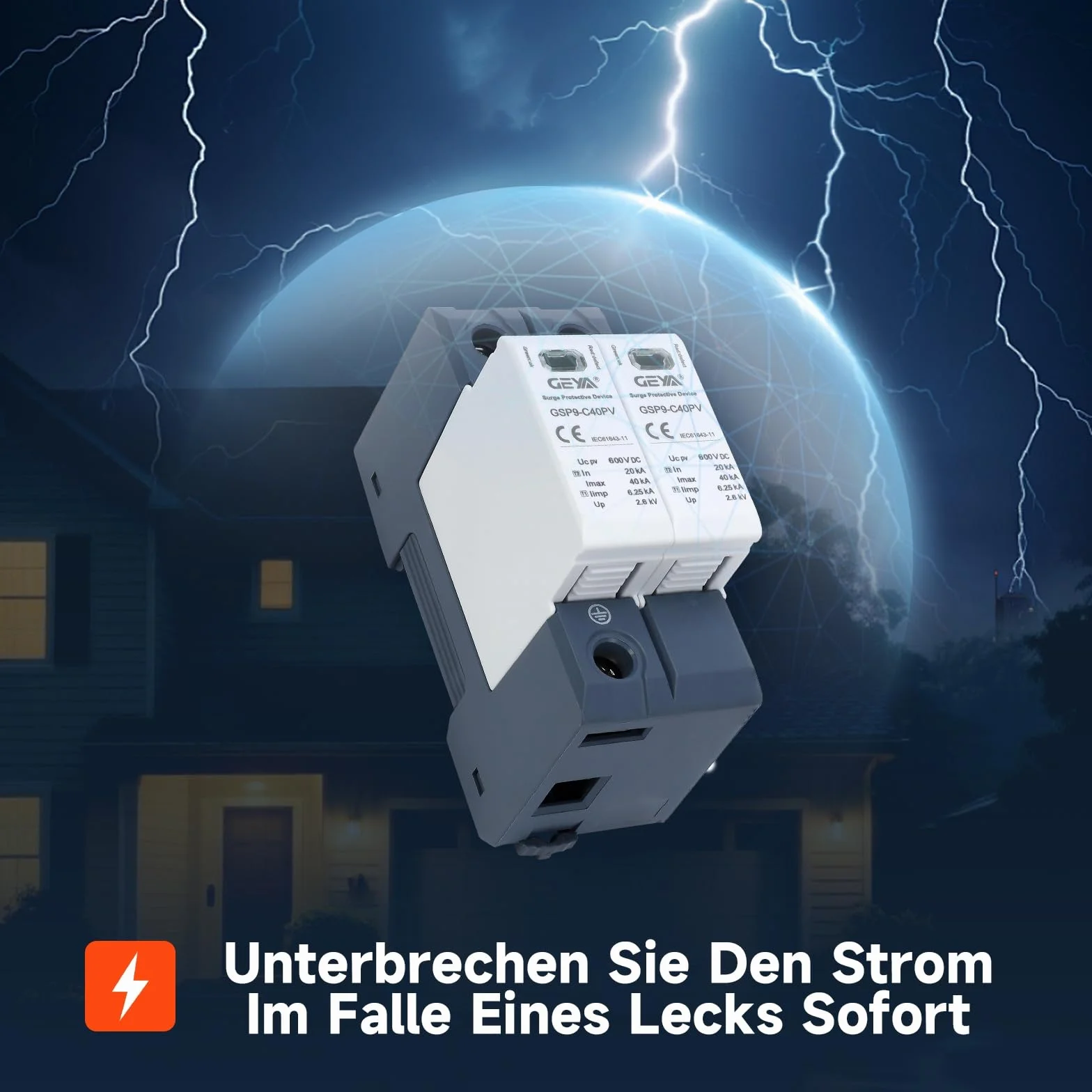 Scaricatore di Sovratensione GSP9-C40 2P 40kA 600VDC per Fotovoltaici e Bassa Tensione
