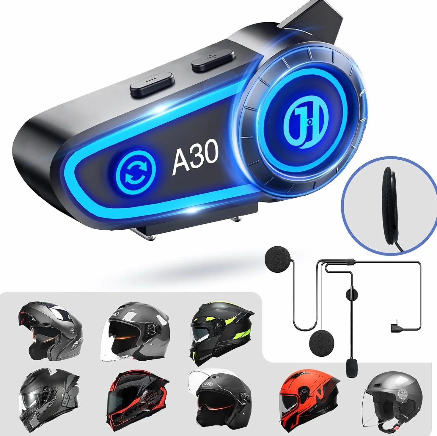 DSTELIN Casco Moto Auricolare Bluetooth 5.3 IPX7 Impermeabile con Riduzione del Rumore FM CVC Nero