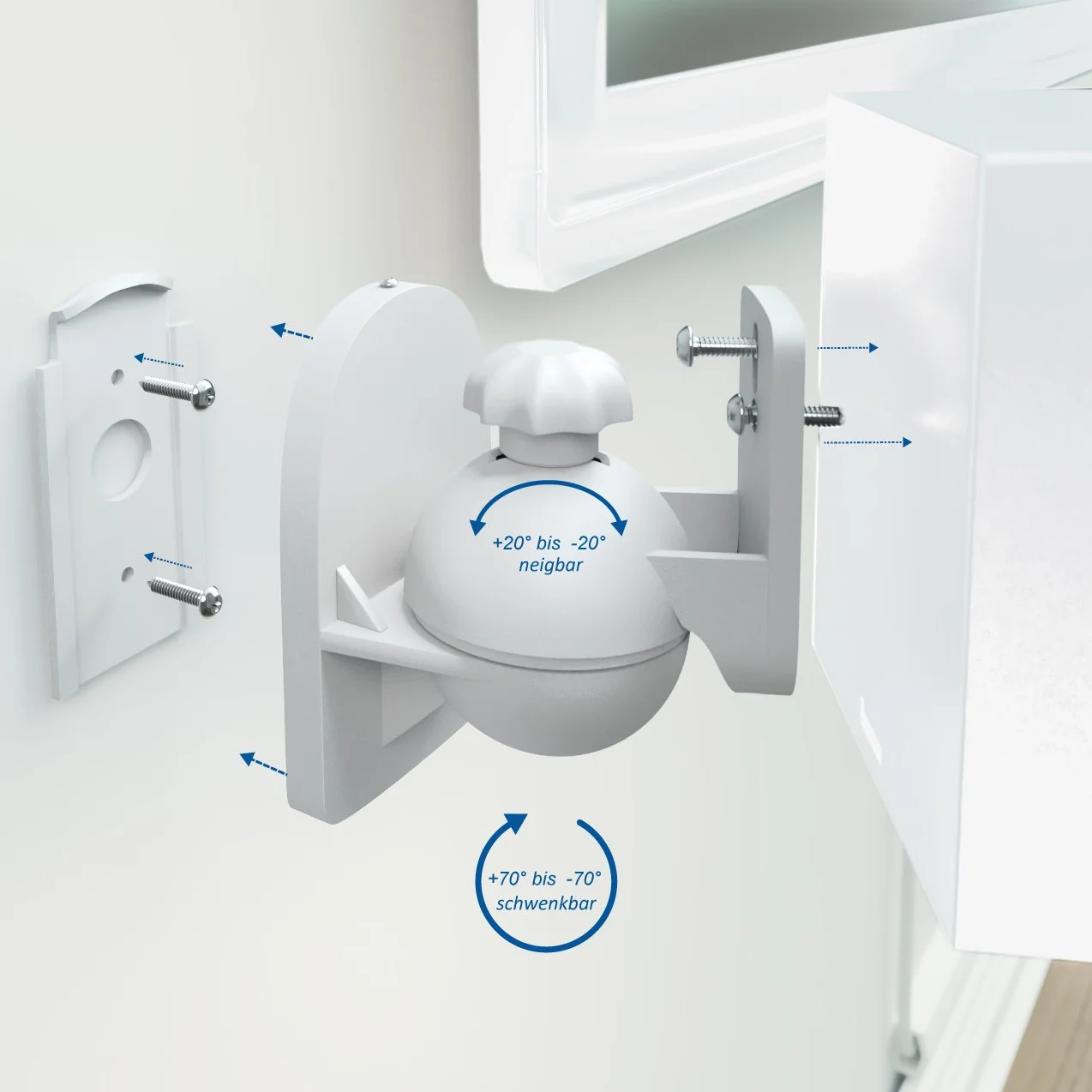 deleyCON 2x Universal Speaker Wall Ceiling Mount Brackets Girevoli Inclinabili Bianco 3,5kg