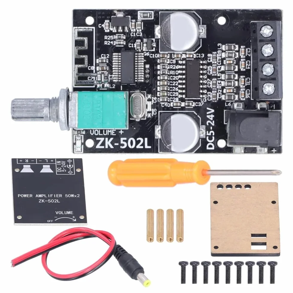 DollaTek TPA3116 Bluetooth 5.0 Mini Amplificatore di Potenza Digitale 2x50W con Interruttore e Volume Regolabile
