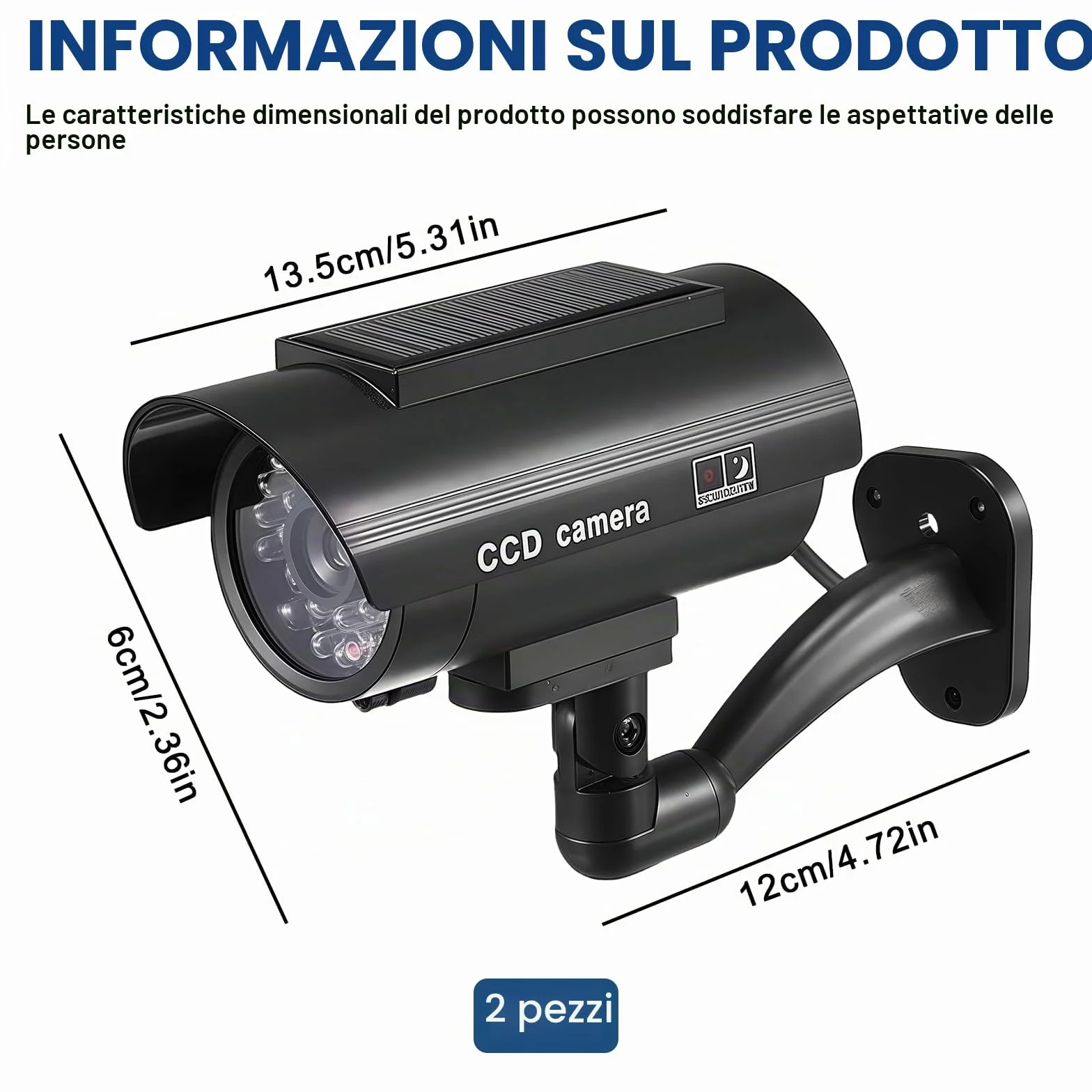 Sporgo telecamera finta per esterni con luce LED rossa lampeggiante, sorveglianza finta solare per interni ed esterni