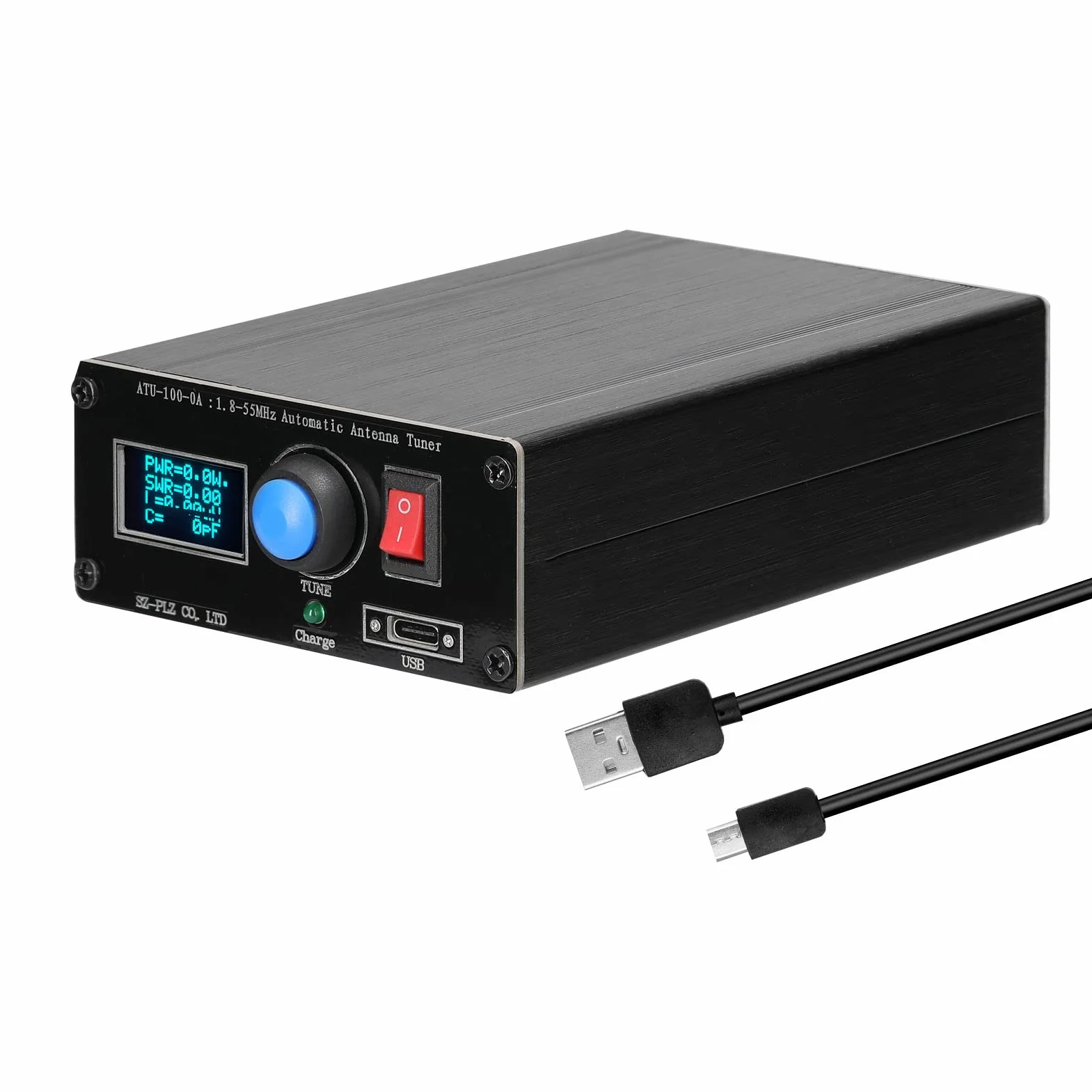 Baugger ATU-100-0A Mini sintonizzatore automatico per antenna 1,8-55 MHz Display OLED 0,91 pollici Outcase lega alluminio 1800 mAh