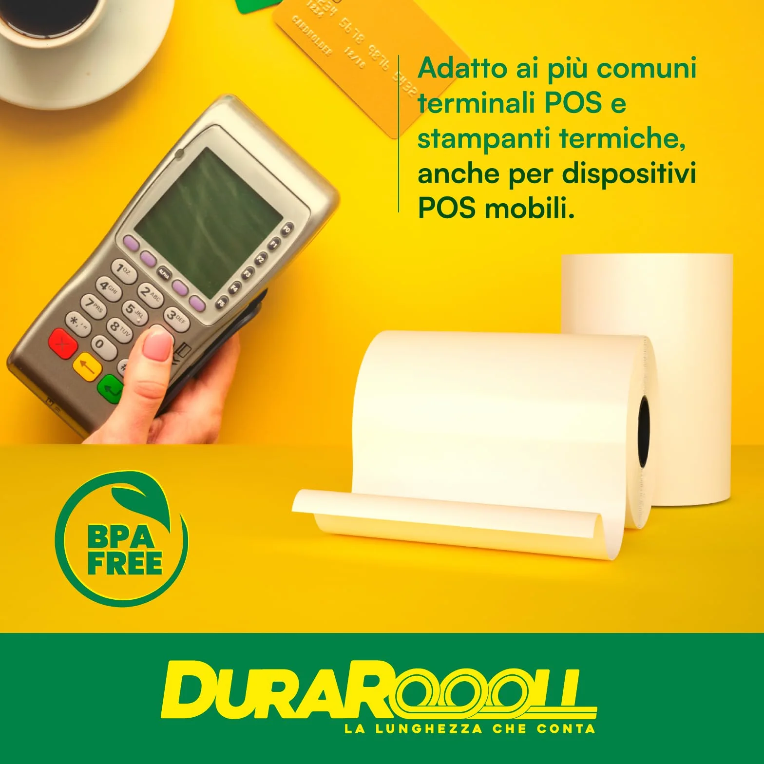 Carta per POS 57x36 Rotoli Termici DuraRoooll 16m Compatibile Nexi SumUp Pax Axerve Ingenico Smart POS