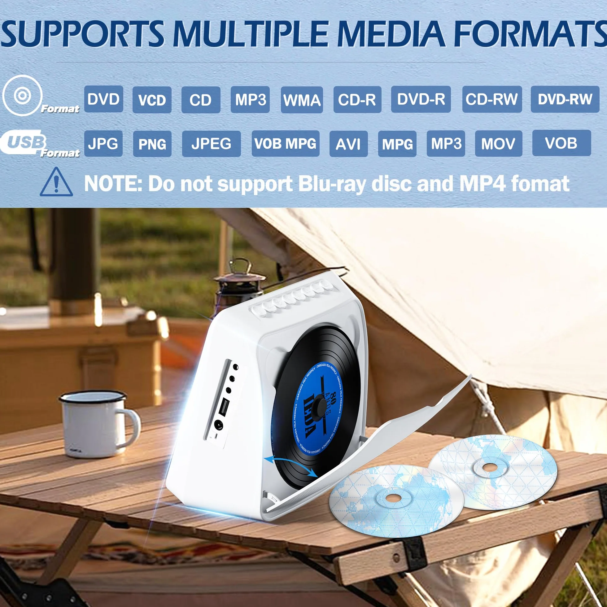 Lettore DVD Portatile 7" con Batteria 4000mAh Bluetooth USB AV AUX