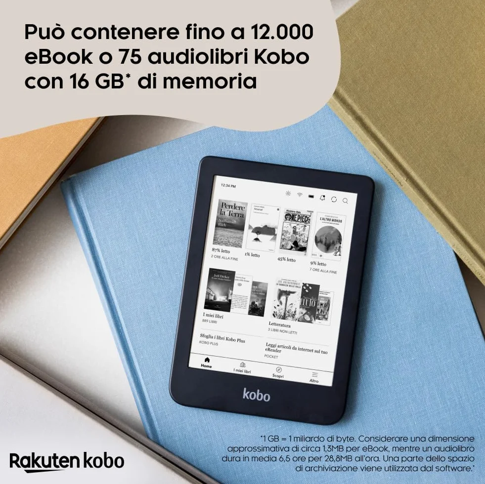 Kobo Clara 2E eReader 6" HD Touchscreen antiriflesso ComfortLight PRO 16 GB E Ink Deep Ocean Blue