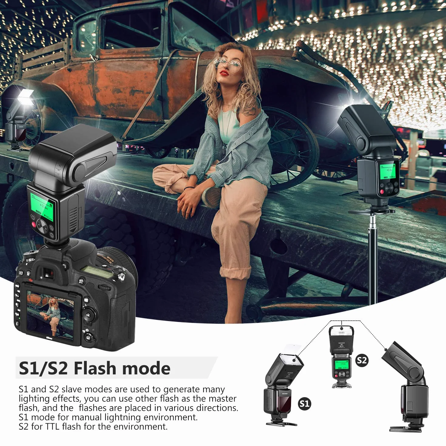 NEEWER 750II TTL Flash Speedlite con Schermo LCD per Nikon D4 D5 D60 D90 D300 D700 D750 D800 D810 D850 D3400 D5200 D7200