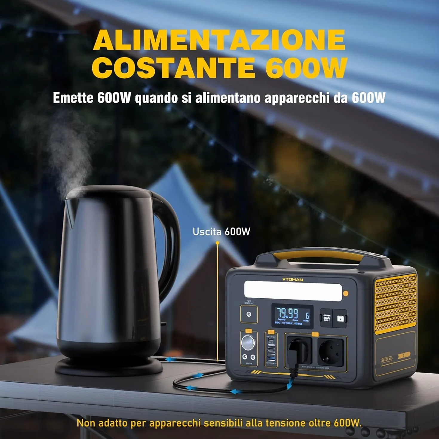 VTOMAN Jump 600X Centrale Elettrica Portatile - 600W/299Wh LiFePO4 Batteria Power Station Generatore Solare, Capacità Espandibile a 939Wh, per Campeggio, Emergenza, Viaggio
