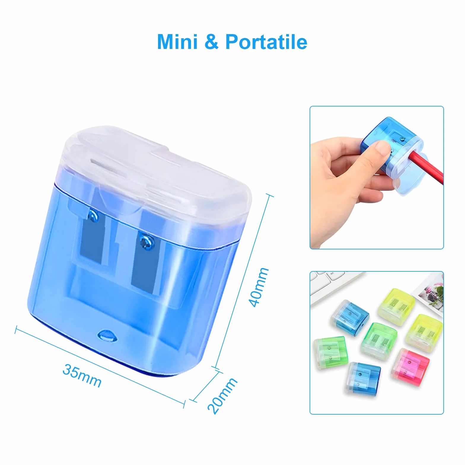 Temperino con Serbatoio Doppi Fori 4pcs per Matite Bambini Scuola Ufficio