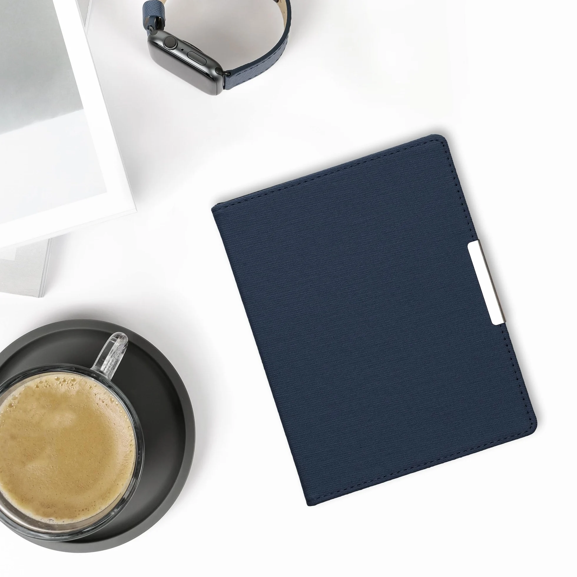 kwmobile Custodia Compatibile con Kobo Aura H2O Edition 2 Cover Jeans Denim Blu Scuro