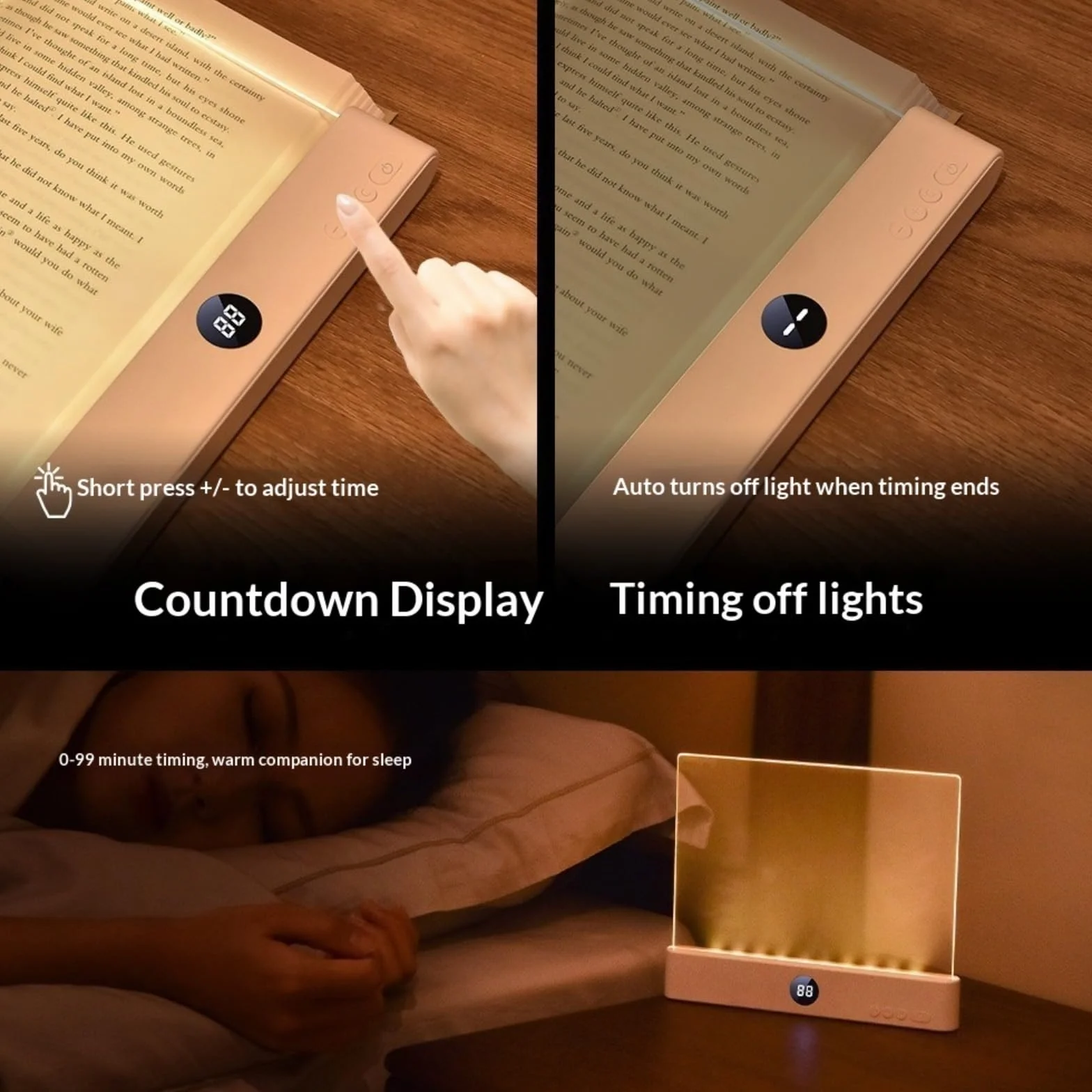 Lampada Da Lettura LED con 3 Colori, Timer, Luce Regolabile e Ricaricabile
