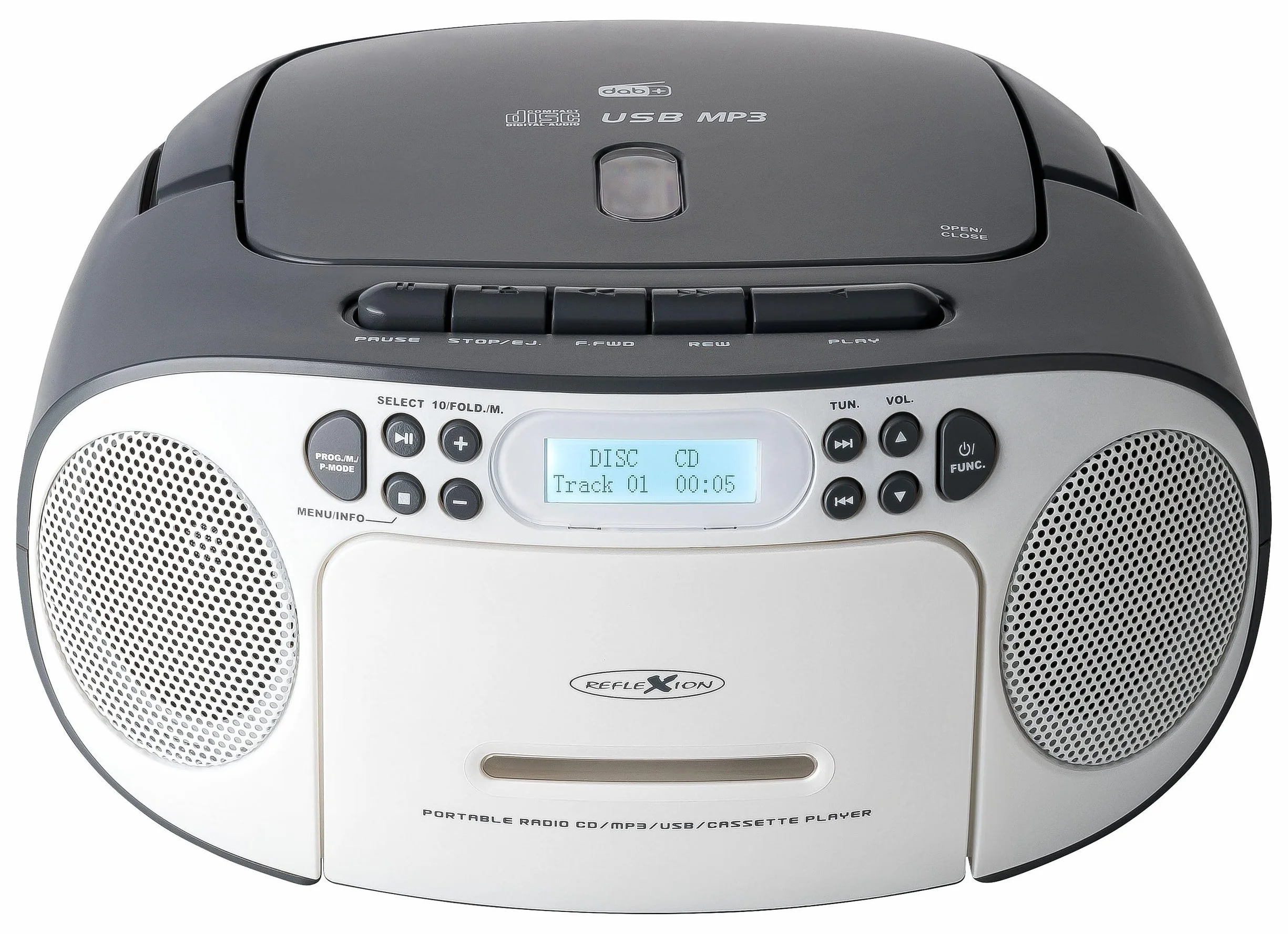 Radio CD DAB+/FM REFLEXION RCR2260DAB/GR z AUX, USB, Cassetta, Grigio