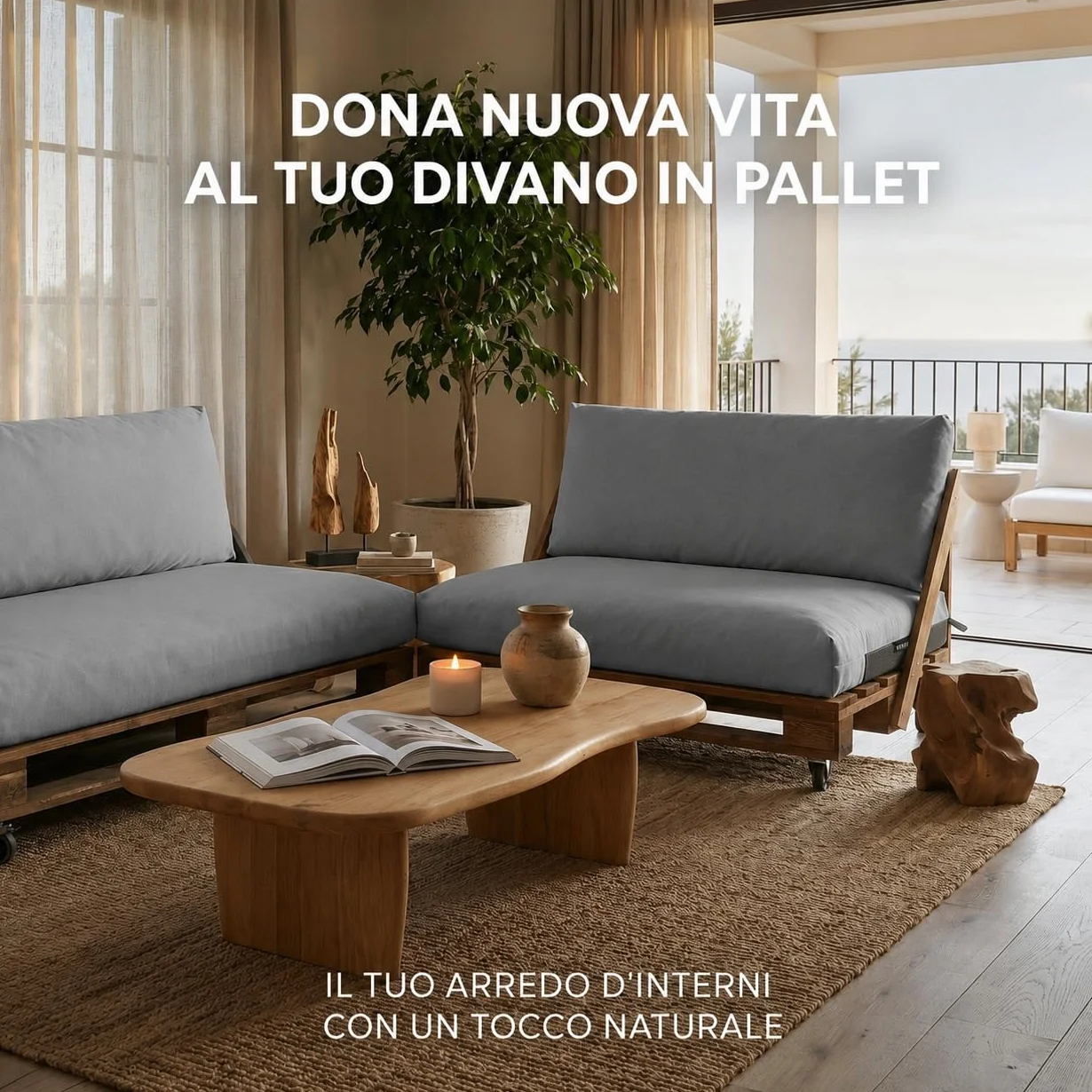Happers Set Cuscini per Pallet da Esterno 120x80 + 120x45 cm Grigio Chiaro Antimacchia Sfoderabile