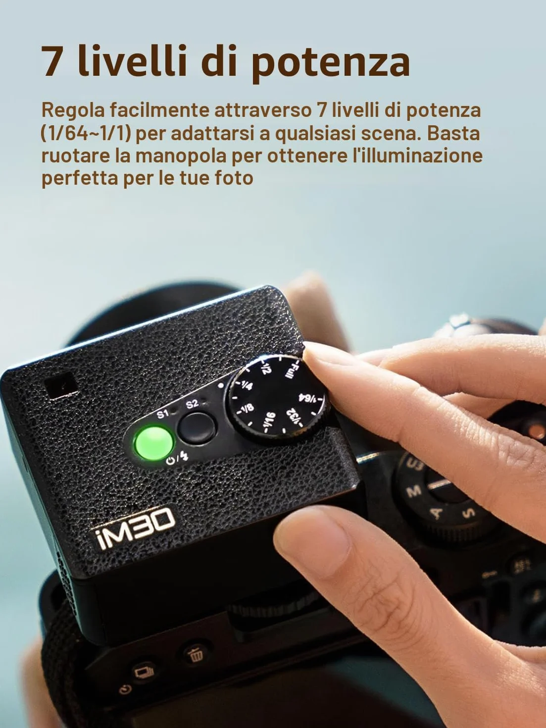 Godox iM30 Mini Flash Speedlite Manuale Controllo Ottico S1/S2 CCT 6500K 7 Livelli di Potenza Compatibile Canon Sony Nikon