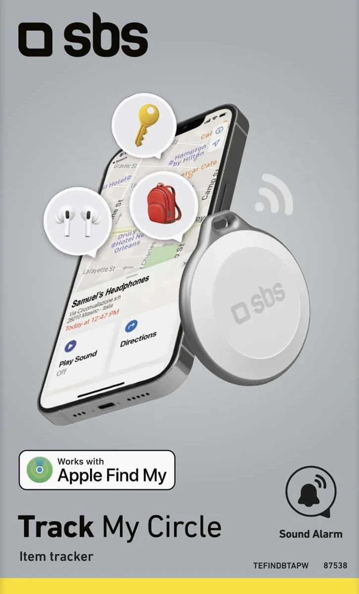 SBS Track My Circle Localizzatore Chiavi Compatibile Apple Dov'È 100 dB IP65 Impermeabile Bianco