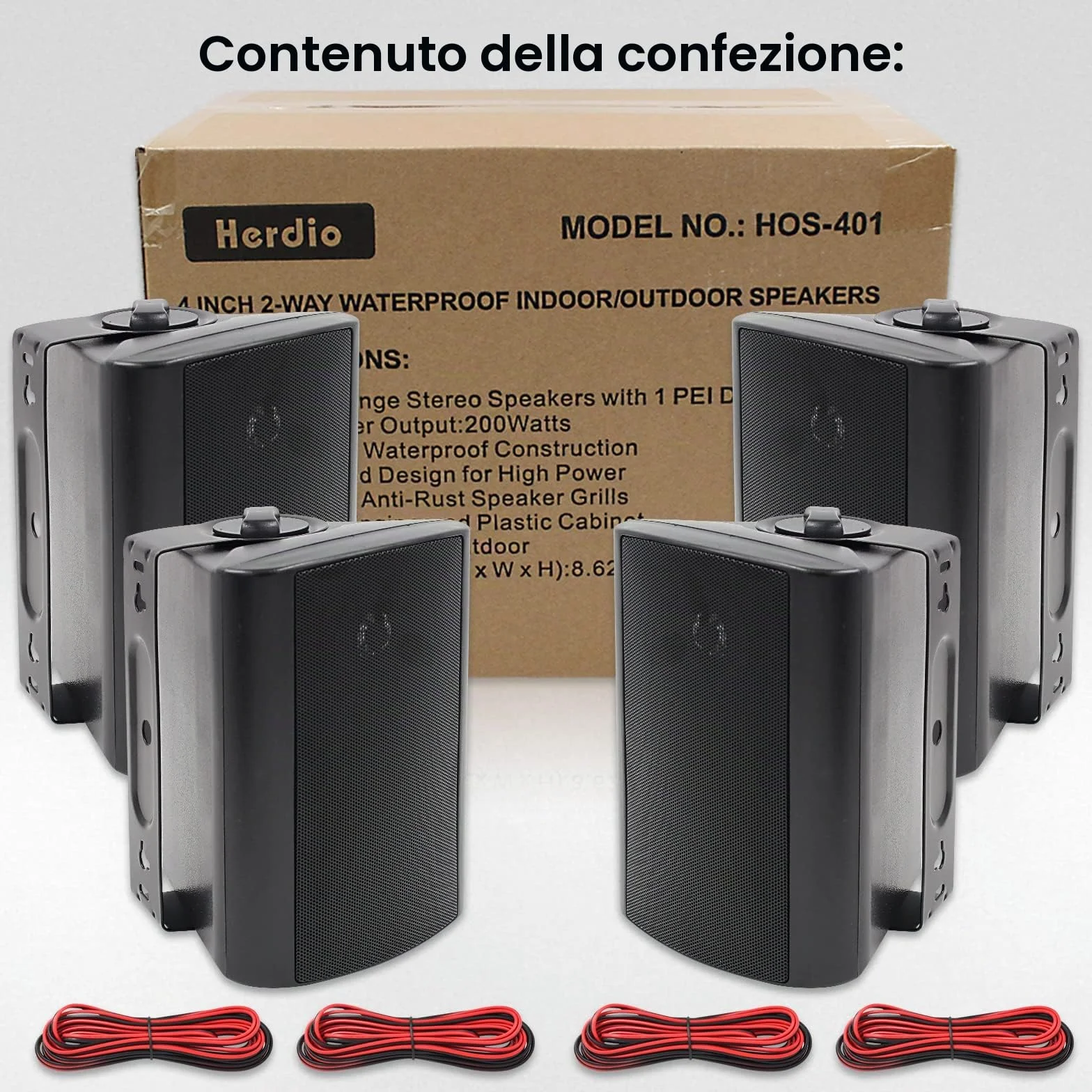 Herdio Altoparlanti da Esterno 4'' 400W Impermeabile 2 Paia Nero