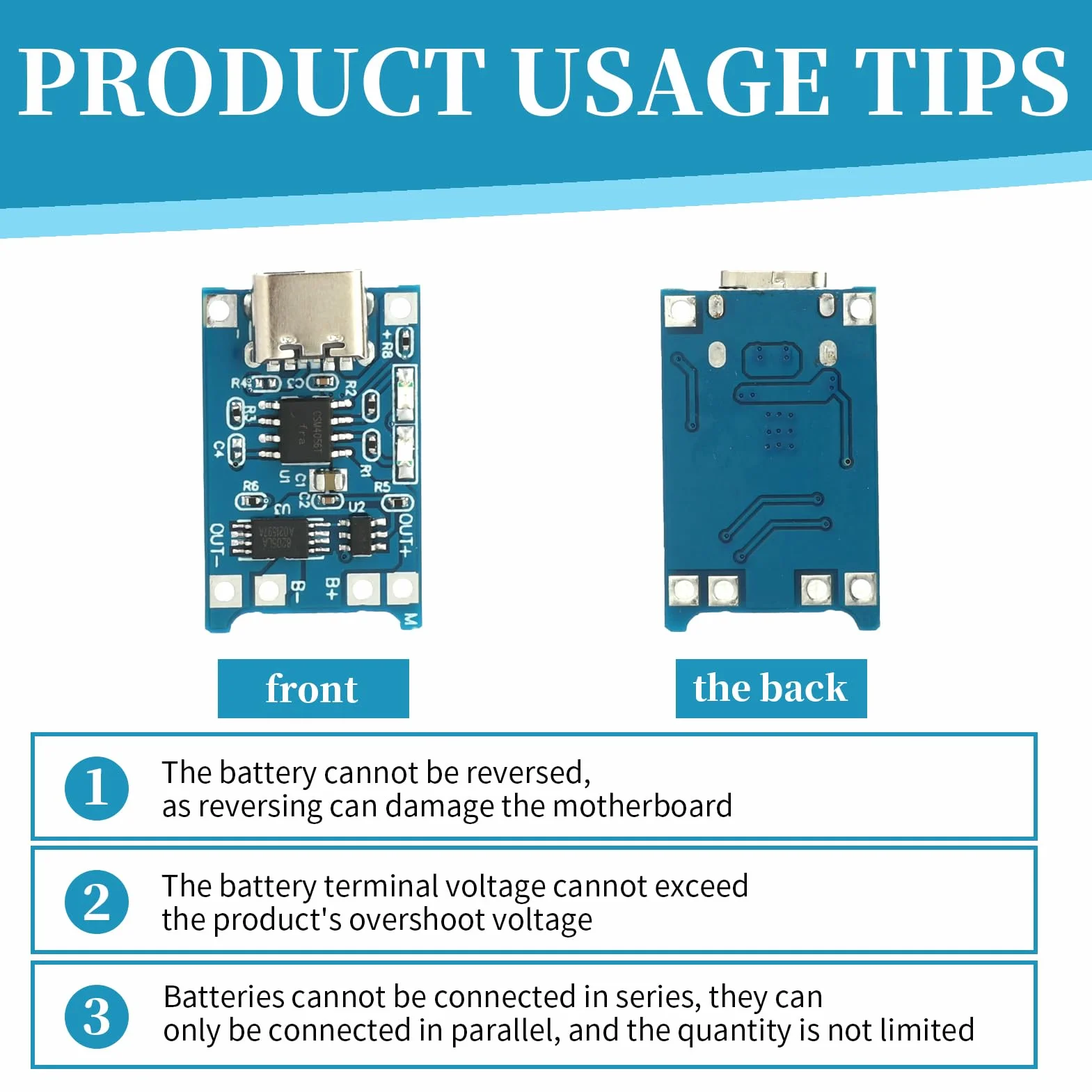 USB Type-C 5V Modulo di Ricarica Protezione Doppia, 6 Supporti per Batteria 3.7V Collegamenti a Filo, 10 Pezzi Pannello di Ricarica