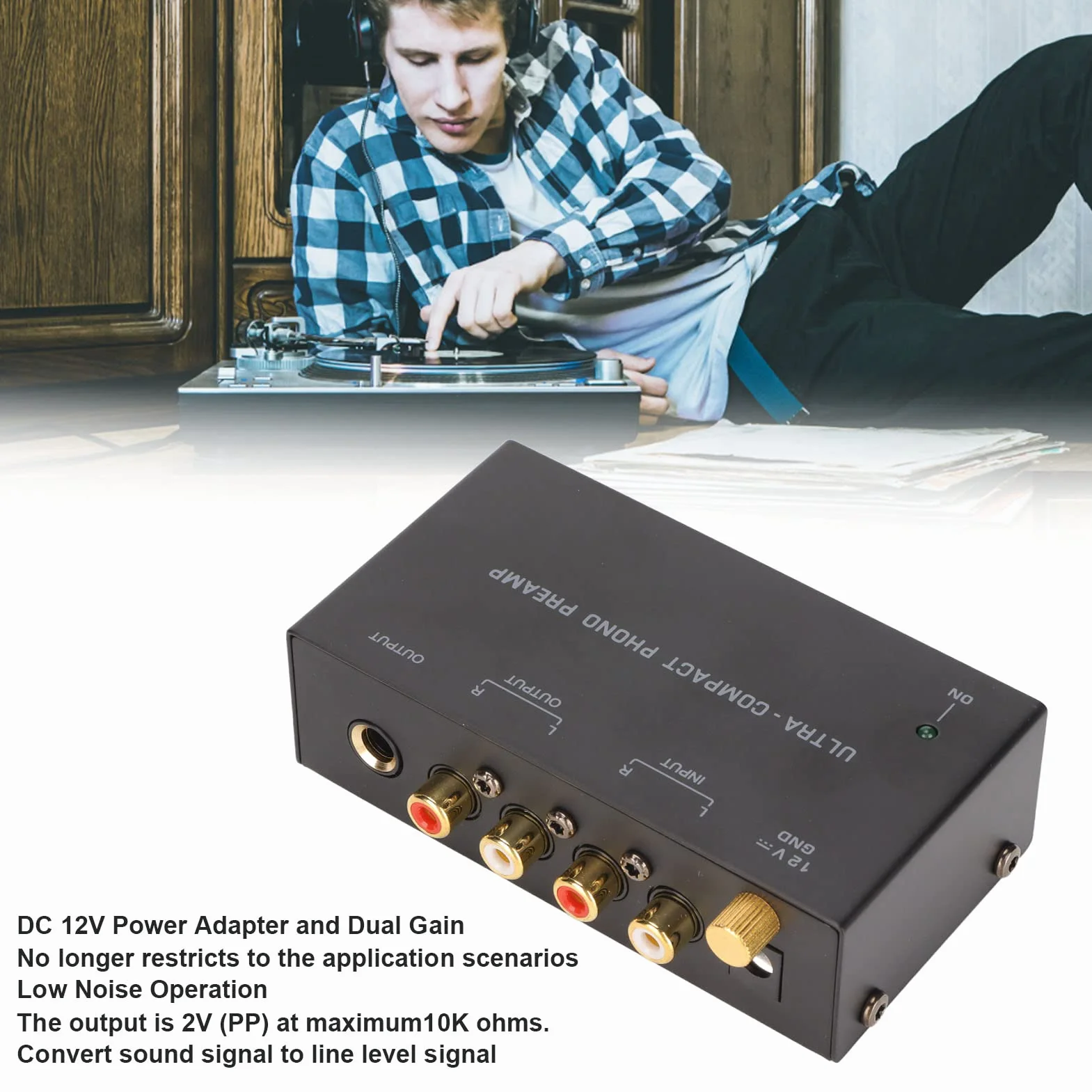 Phono Preamplificatore per Giradischi PP400 Phono Preamp con Controllo Pulsante Input Output Audio Stereo EU