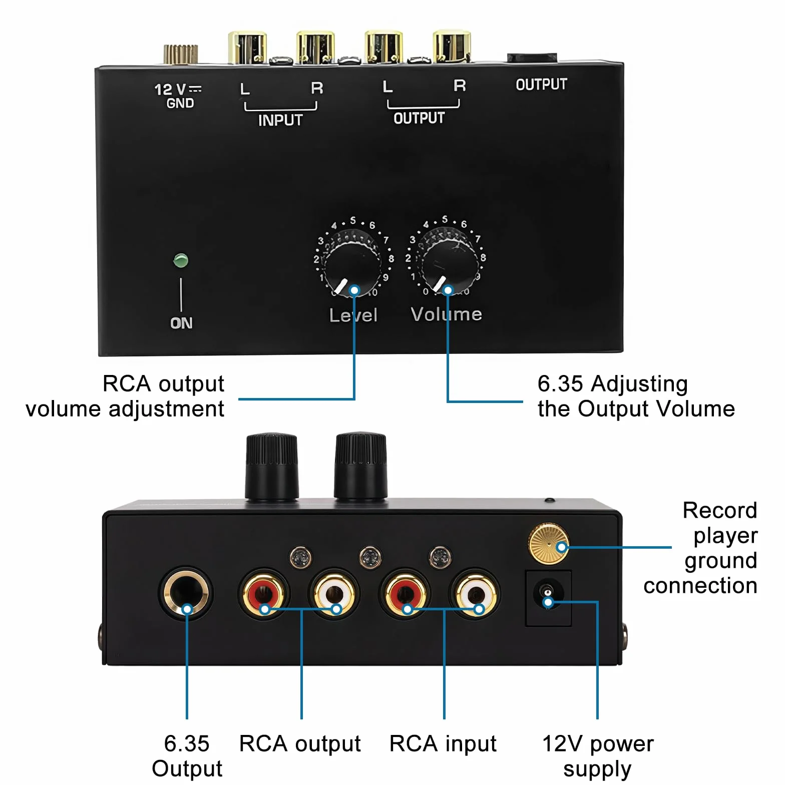Giradischi Phono Preamp MM Ingresso Uscita RCA Amplificatore Stereo con Livello Preamplificatore DC