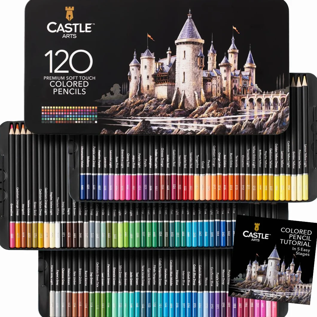 Castle Art Supplies 120 Matite Colorate per Artisti, Cofanetto Metallo