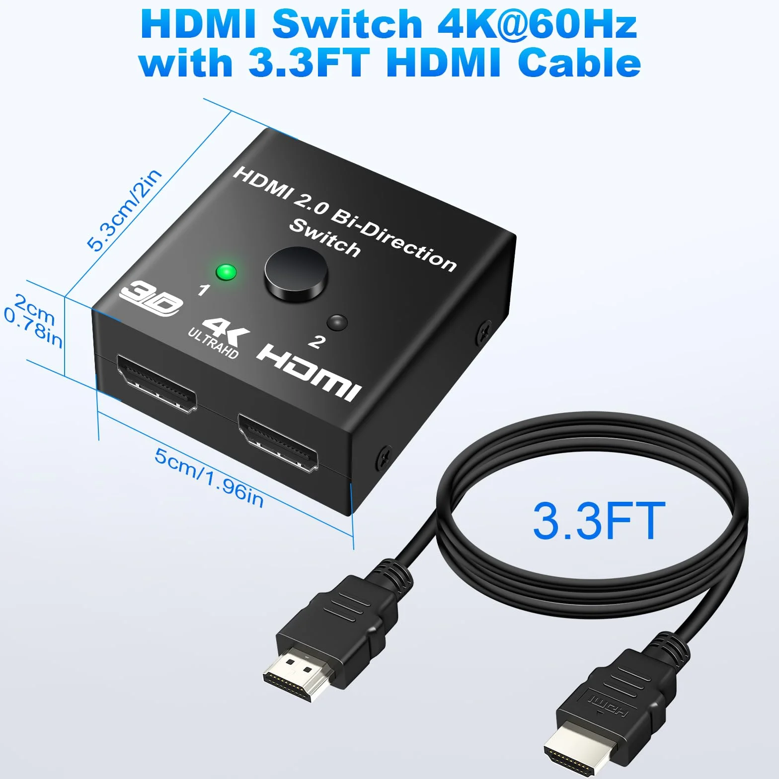 Sdoppiatore HDMI Bidirezionale 4K 60Hz Alluminio Switch Splitter 1 in 2 Out 2 in 1 Out HDR Compatibile PC PS5 PS4