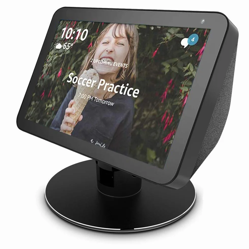 Supporto regolabile per Echo Show 8, Nero, rotazione 360° orizzontale, base nera