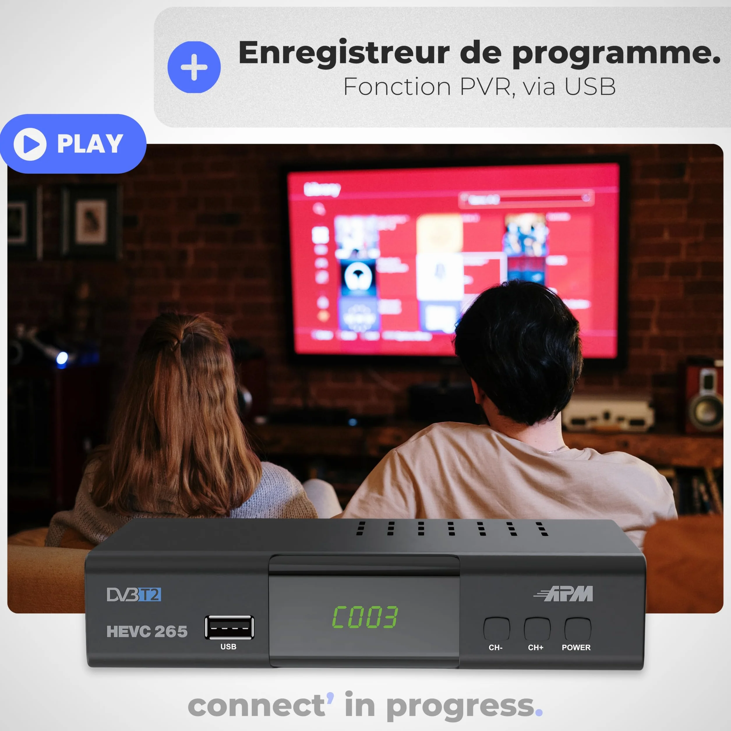 APM Decoder TNT Full HD 1080p H.265 HEVC DVB-T2 DVB-C HDMI SCART USB Coax