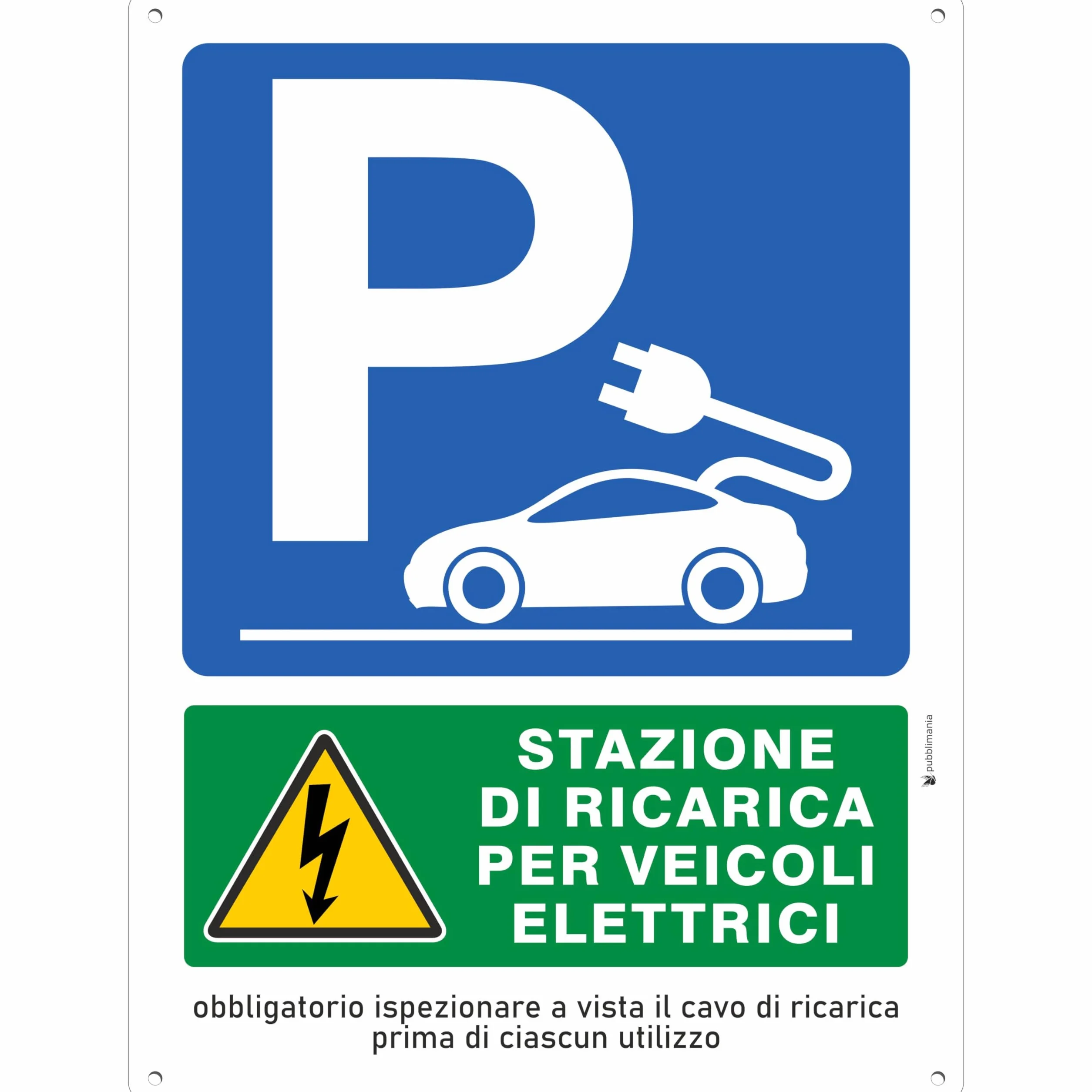 Pubblimania Parcheggio Ricarica Auto Elettriche Ispezionare Cavo | Cartello in Alluminio composito spessore 3 mm, per esterno/interno (Ispezionare Cavo, 30x40)