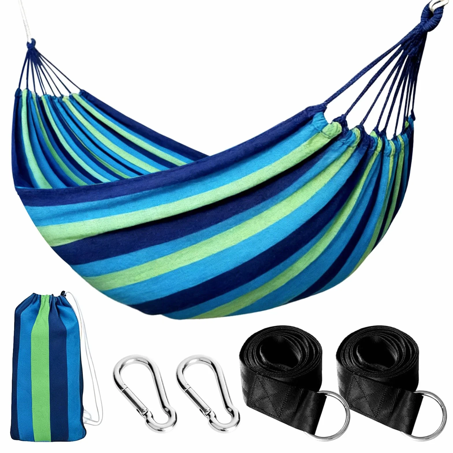 Amaca da Campeggio Doppia 200x150cm 250kg con Cinghie in Nylon e Moschettoni