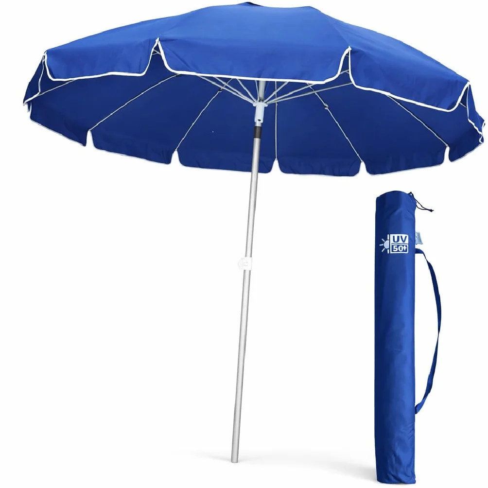 DANYX Ombrellone Mare Spiaggia 200 cm Antivento 12 Stecche Fibra di Vetro, Palo Alluminio 32 mm, UV50+ Inclinabile 45°, AirVent, Punta Trivella con Custodia