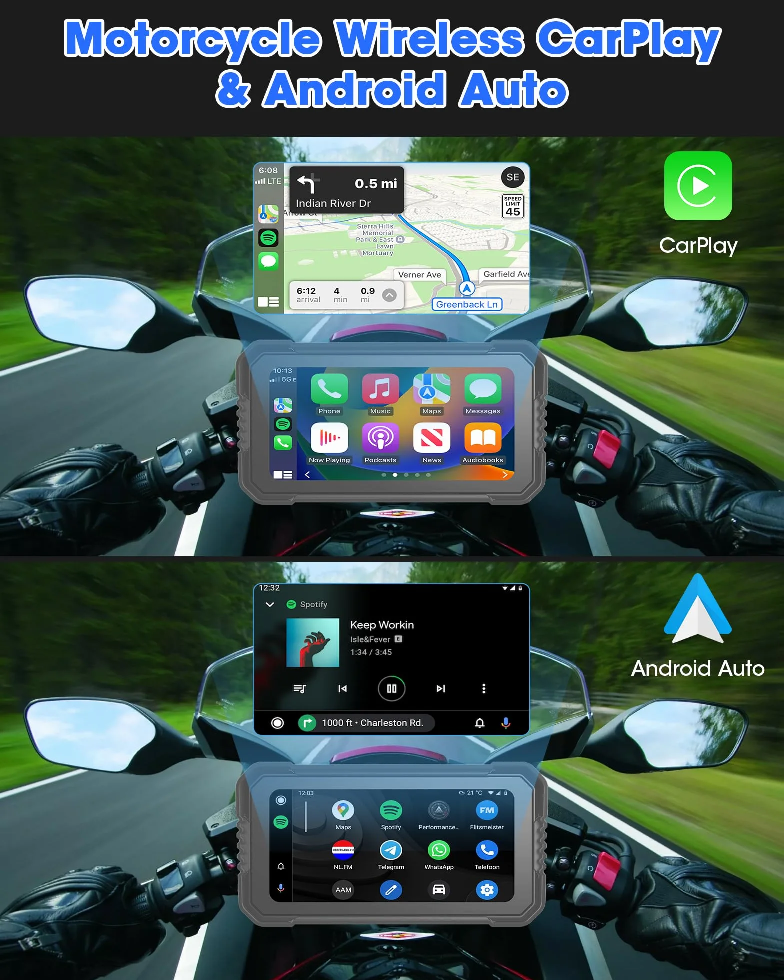 Navigatore Moto con CarPlay Android Auto 4K 6,25 Pollici WiFi GPS 64GB
