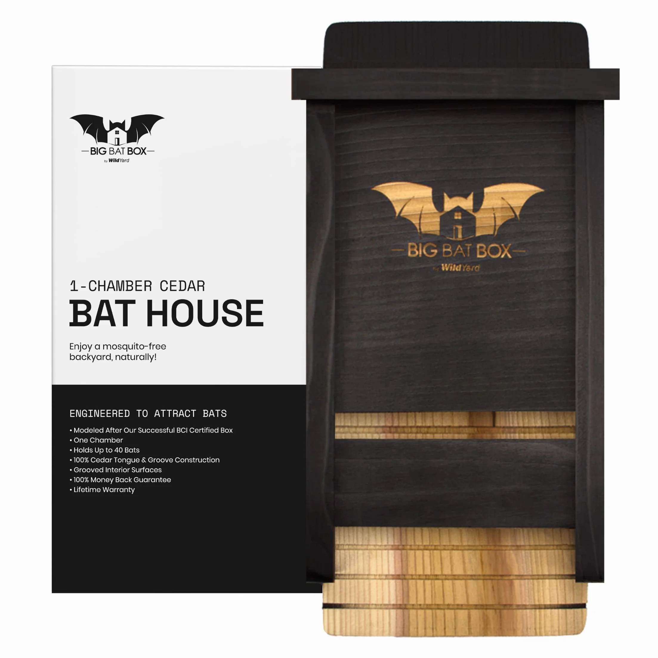 Wildyard Bat House For Outdoors - Casa Nera per Pipistrelli all'Aperto - Bat Box Senza Vernice all'Interno