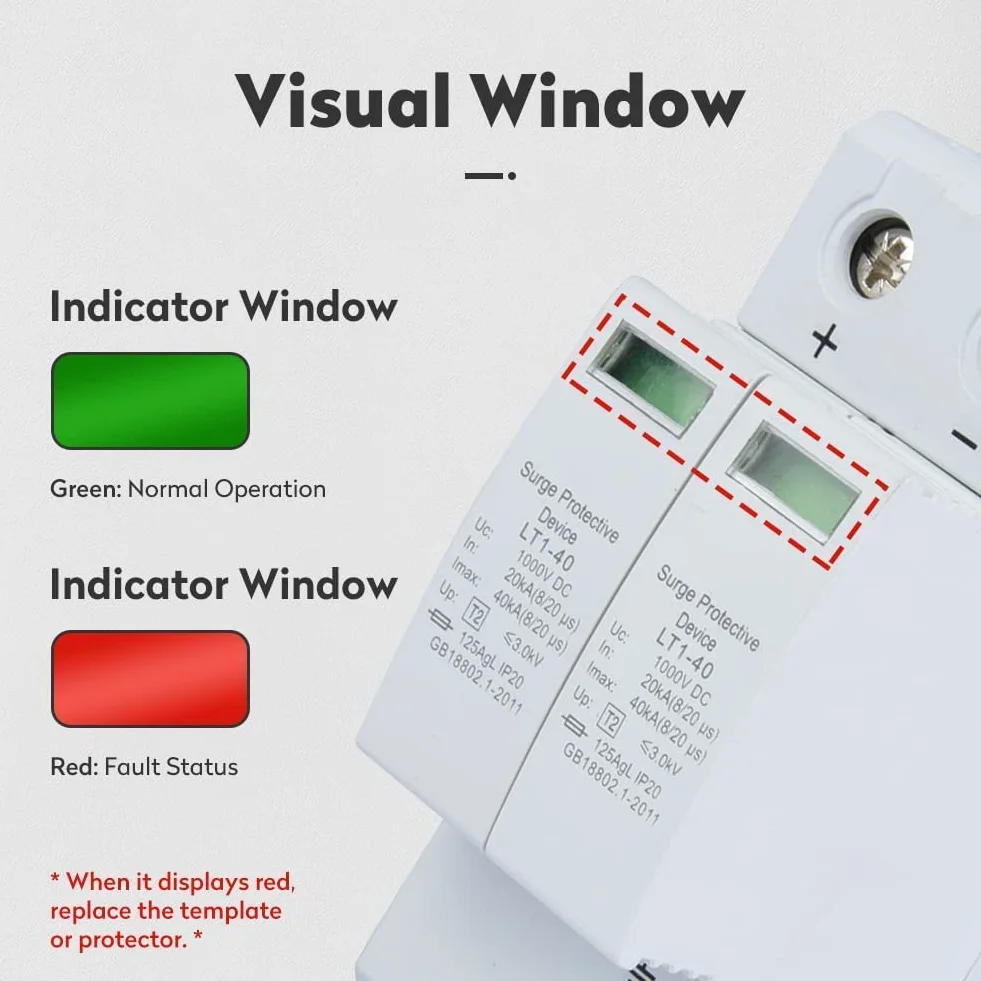 Scaricatore Fotovoltaico LT1-40 2P 1000V CC 40KA Protezione Sovratensione Guida DIN 35mm