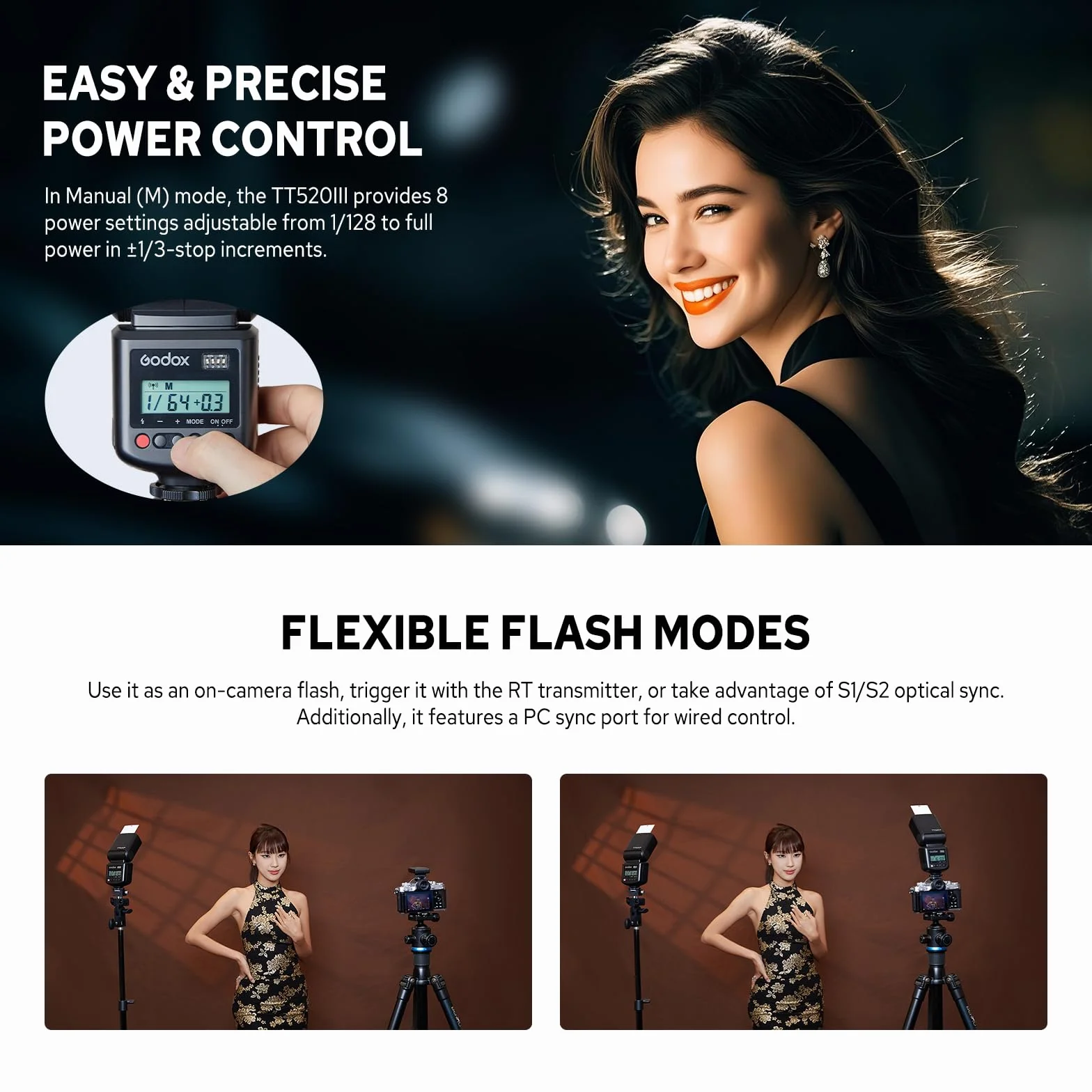 Godox TT520III Flash Speedlite GN33 Manuale per Fotocamera con RT-16 e S1 S2 PC Sync Canon Sony Fujifilm Nikon Panasonic Olympus