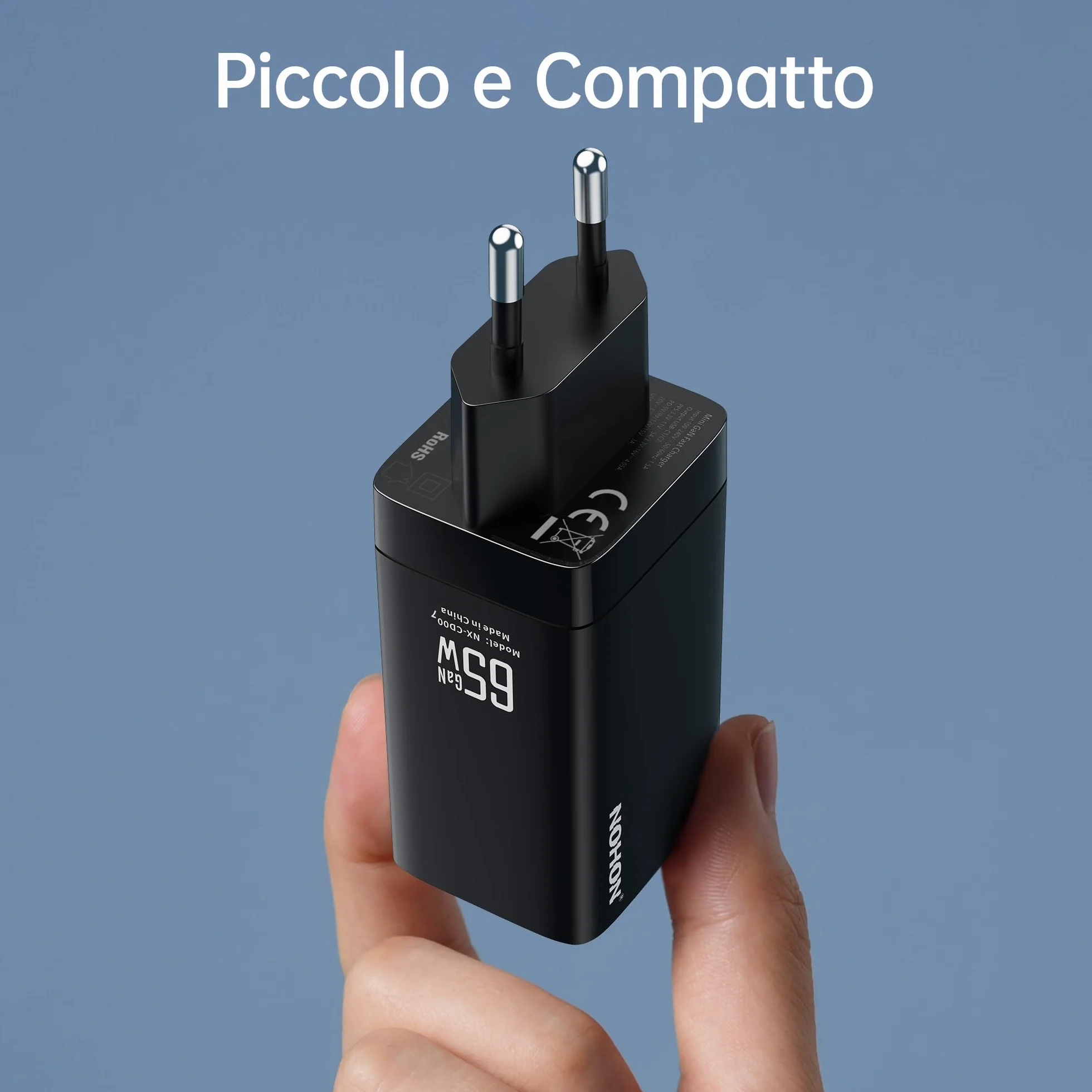 NOHON Caricatore USB-C Rapido 65W GaN PD 3.0 3 Porte Compatibile iPhone 12 13 14 Macbook iPad Samsung Galaxy S